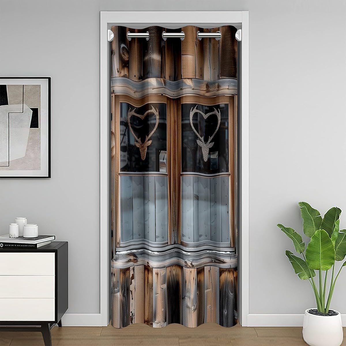 Homewish Holz Türvorhang 86x203cm Rustikale Sichtschutz Vorhänge Hirsch Tier Dekor,Vintage Landhausstil Aus Holzbrettern Schrankvorhang für Erwachsener Schlafzimmer Wohnzimmer Wohndeko 1 Vorhang