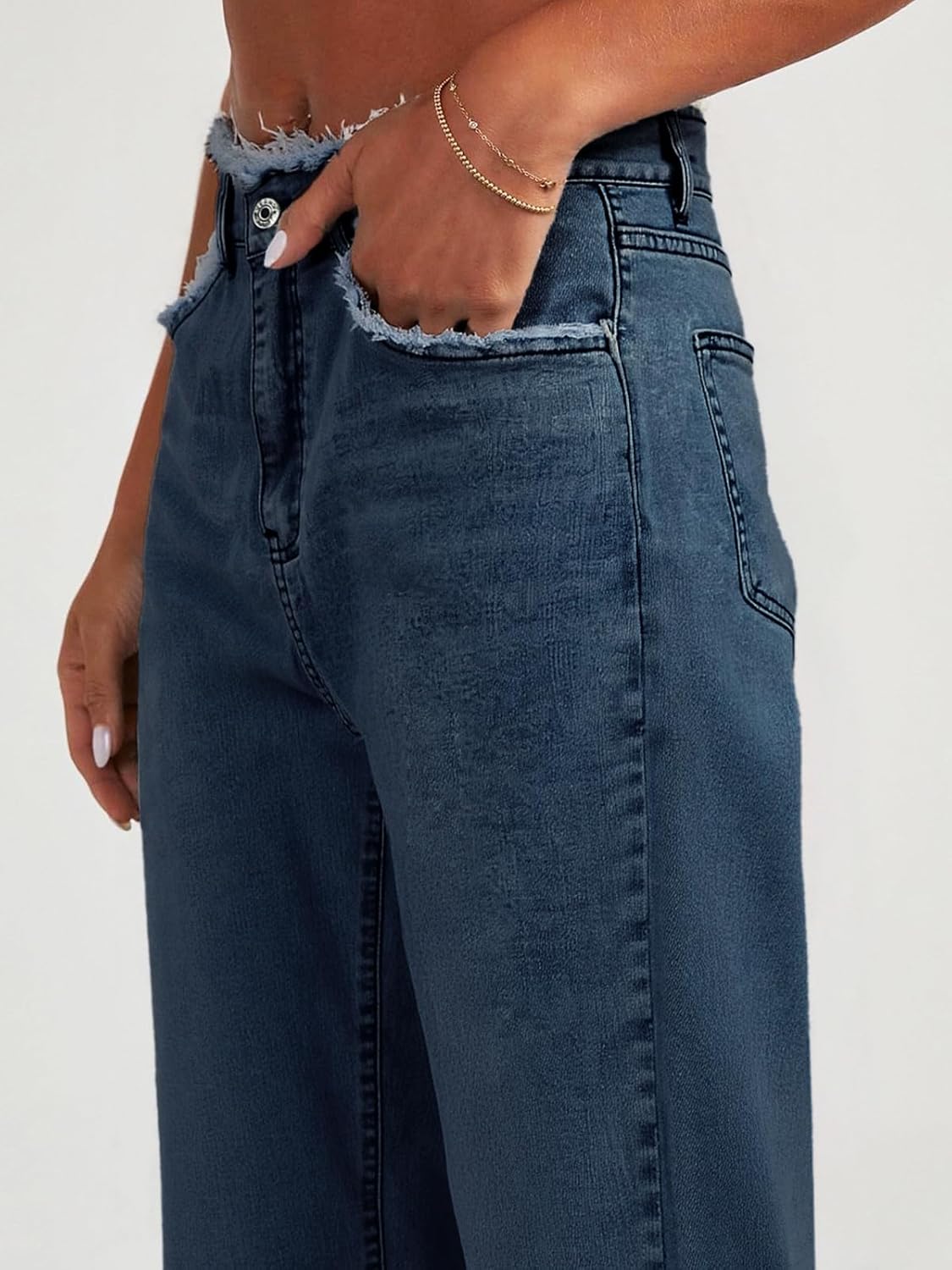 Women's Wide Leg Jeans Stretchy High Waisted Baggy Jeans 2026 Trendy Loose Fit Frayed Raw Hem Denim Pants - Image 4