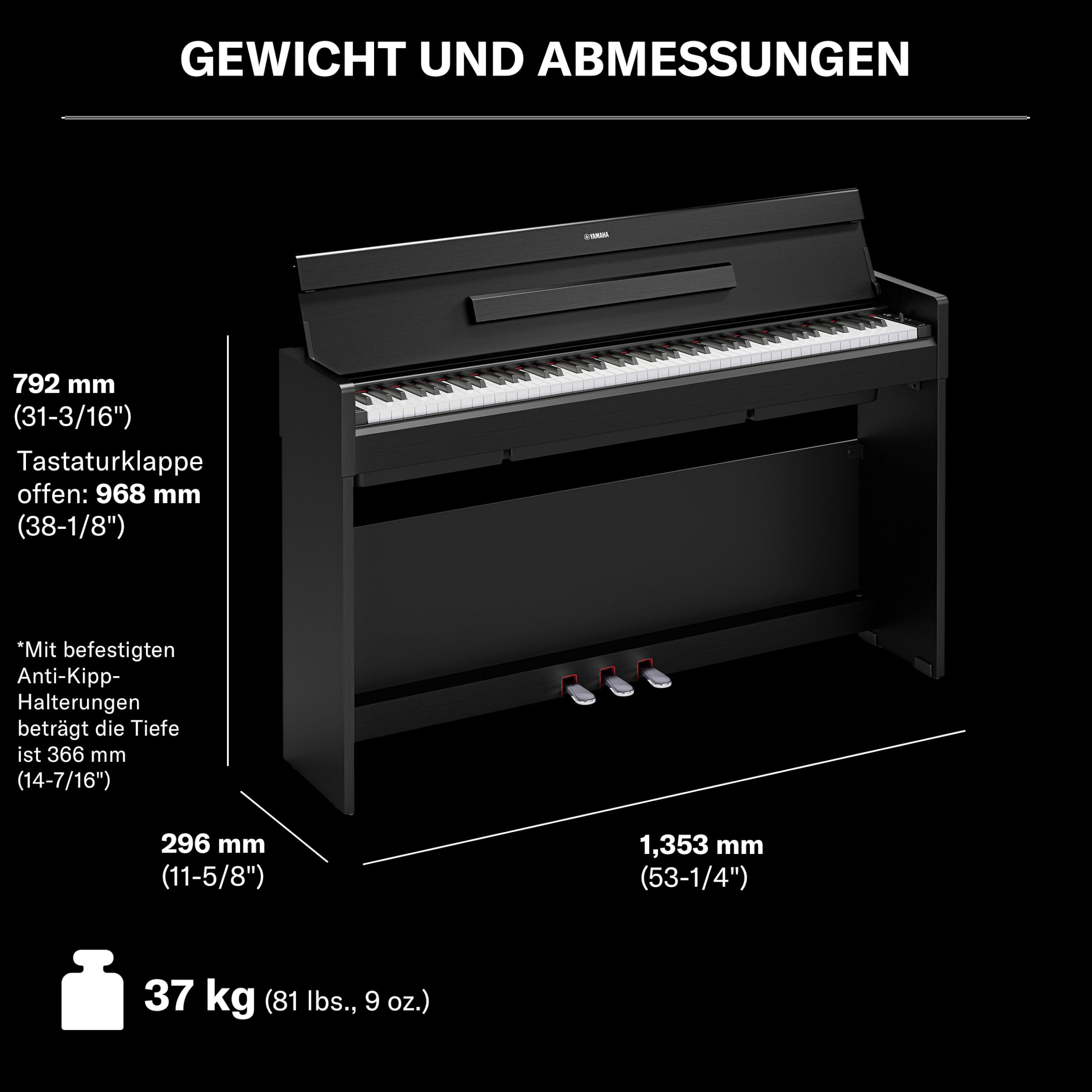 YAMAHA YDP-S36 Digitalpiano – 88 Gewichtete GHS-Tasten, CFX Concert Grand Sound, Schlankes Design, Bluetooth, 3 Pedale, Ideal für Zuhause & Anfänger – Schwarz