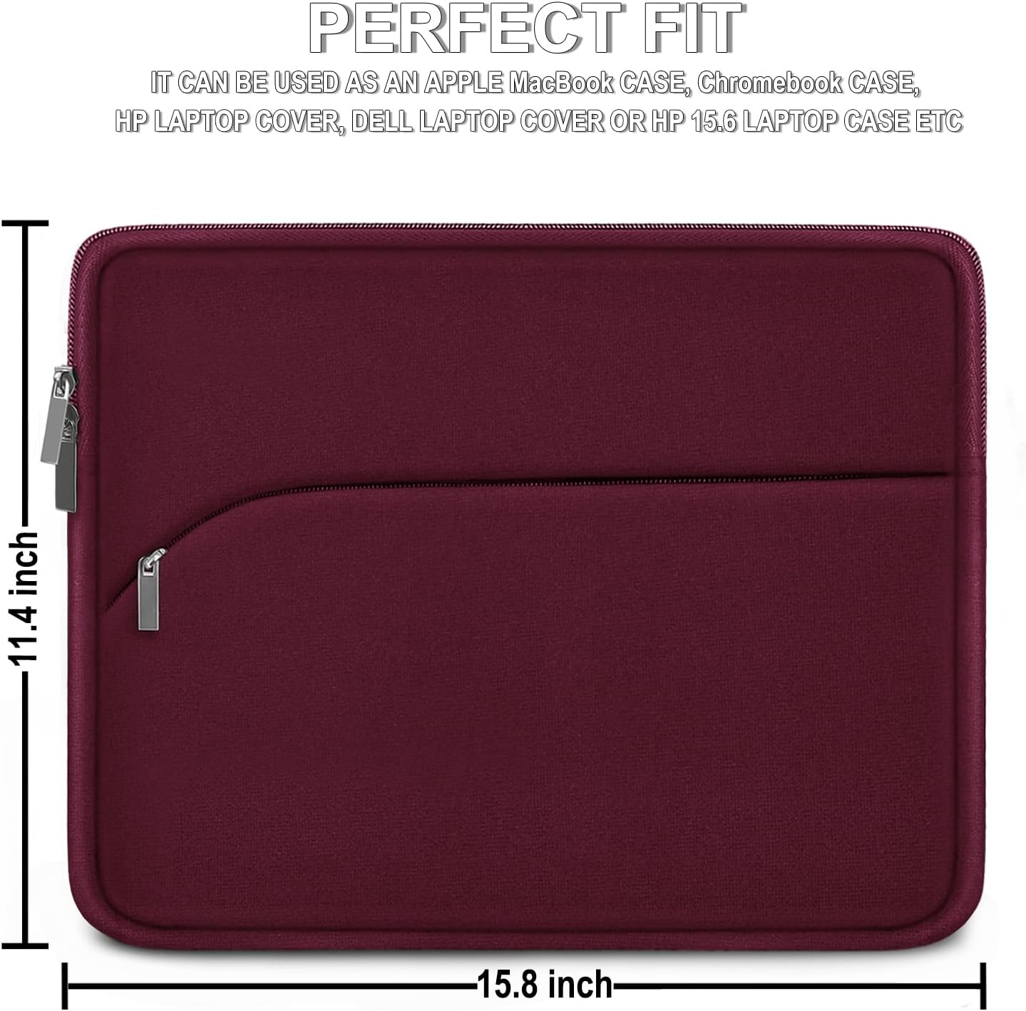 Laptop Sleeve 15.6 inch, Durable Portable Monitor Protective Cover with Front Pocket, Traveling Laptop Case Compatible for HP, Dell, Asus, Lenovo, Wine Red image 4