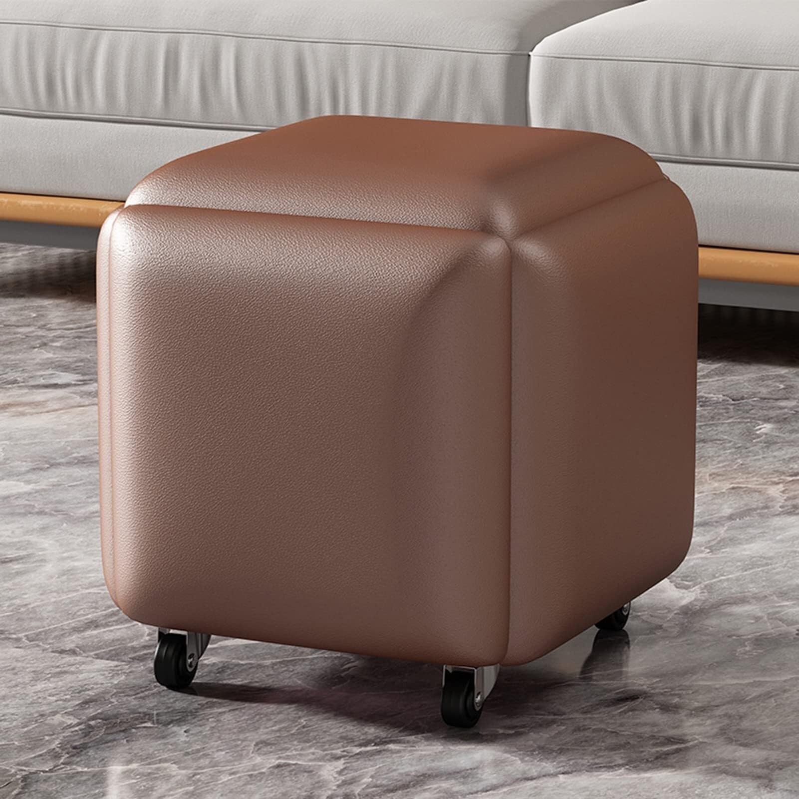 Chaise Cube gigogne pour salon et salle à manger | Pouf modulable marron 48 cm