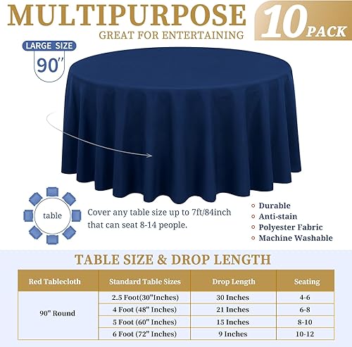 Miniatura 2 de Showgeous Paquete de 10 manteles redondos de poliéster lavables de 90 pulgadas para mesas redondas, resistentes a las manchas y a las arrugas,