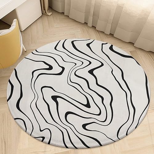 HoaMoya Alfombra redonda topográfica negra, alfombra circular para baño, dormitorio, cocina, alfombra antideslizante de 2 pies