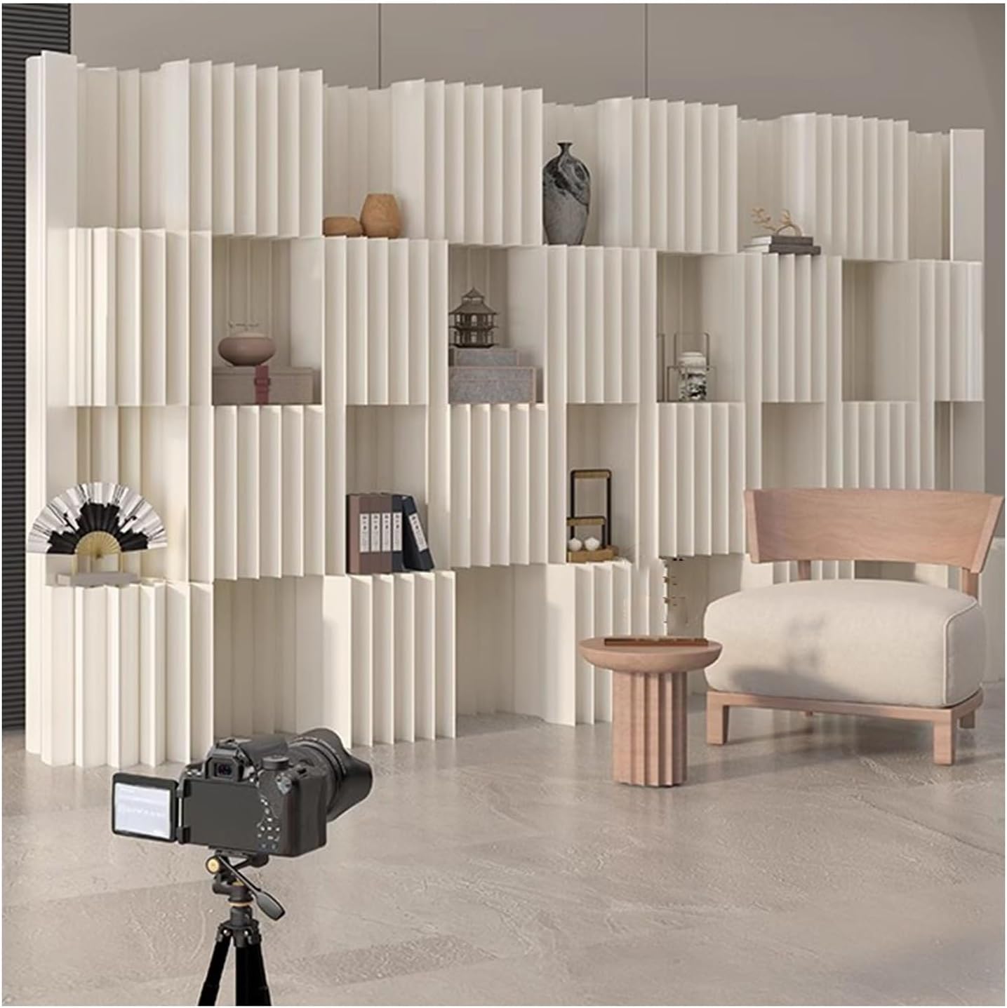 昭和レトロ当時物 美術骨董品 欅 木製衝立4面 水墨画 和モダン