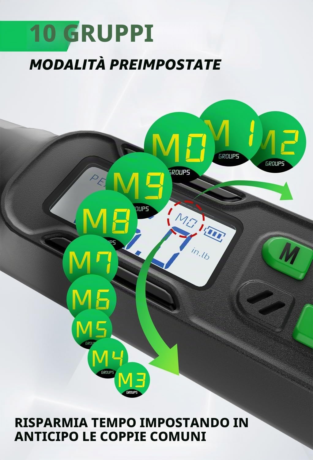 Chiave Dinamometrica Digitale 1/2", 17-340 Nm Chiave Dinamometrica Digitale con Cicalino e Notifica Flash LED, Alta Precisione ± 2% per Bici da Strada e da Montagna, Moto