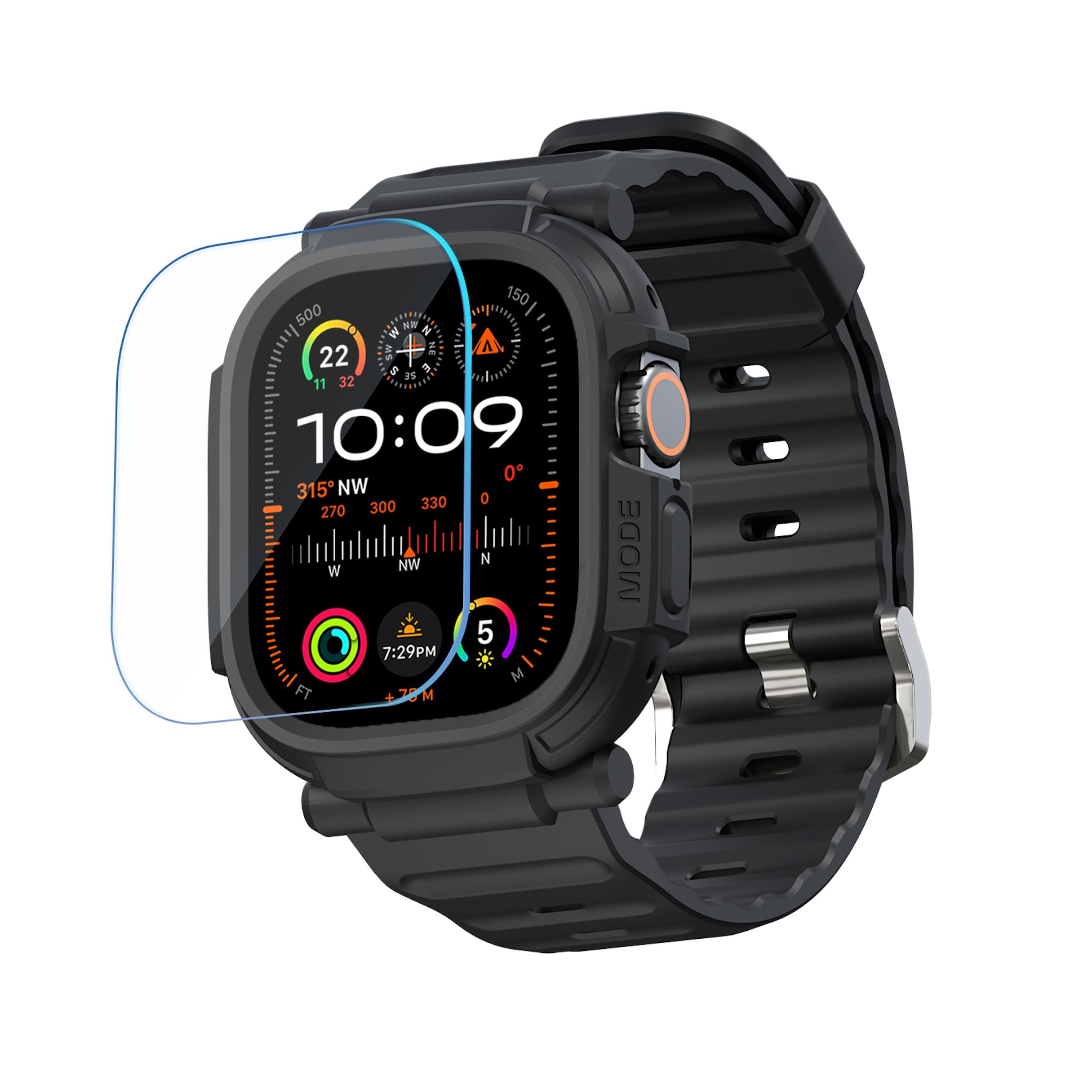 Made for Apple Watch Ultra 2 1 Bumper Case Band 49mm Screen Protector Tempered Glass, Quattro Pro 2.0 Series Rugged for iWatch, Military Grade Durable Protective Cover, Shock Proof, Black