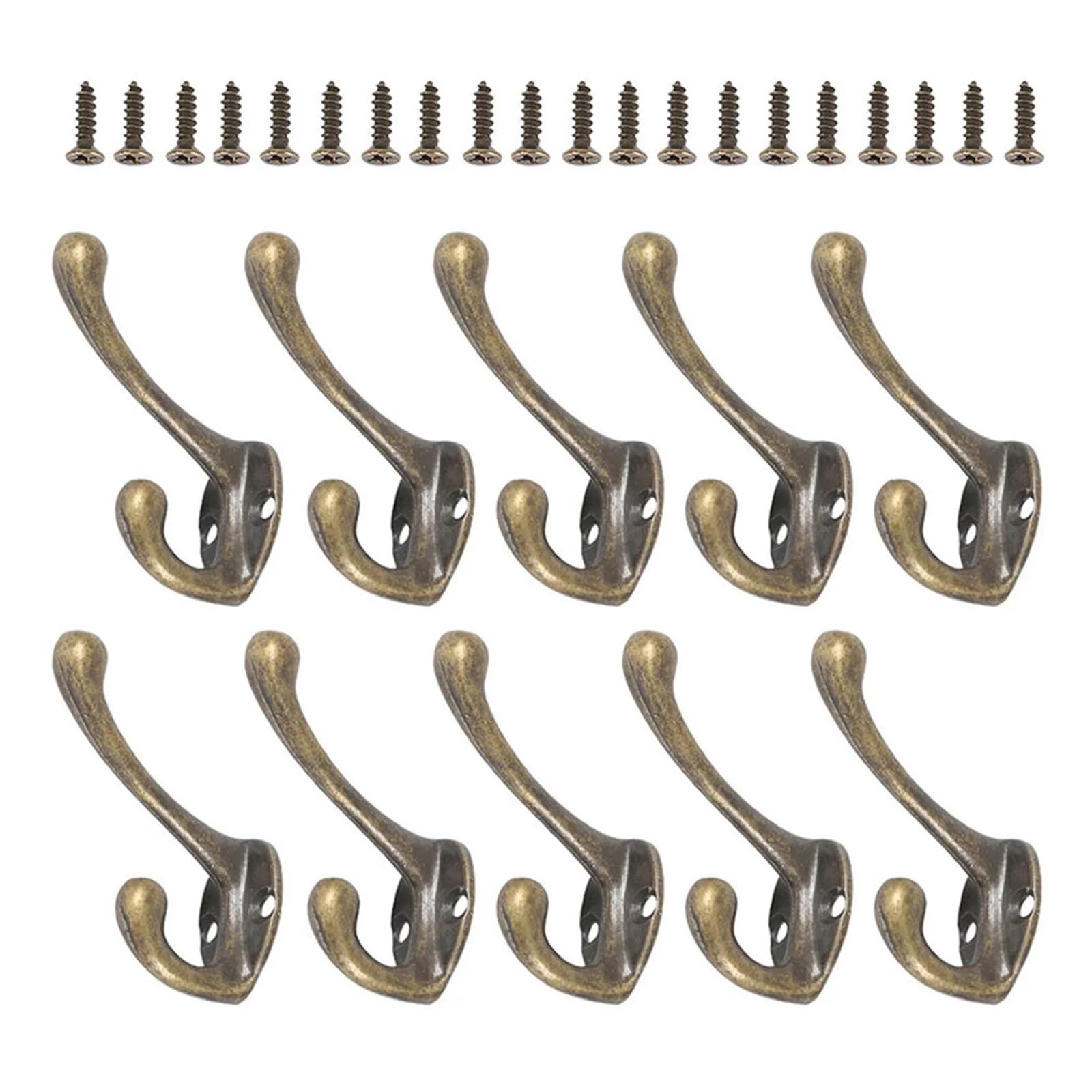 Ganci Appendiabiti 10/20 ganci appendiabiti da parete resistenti, doppi, in bronzo, vintage, con viti, for porta, bagno per bagno o cucina(20PCS)
