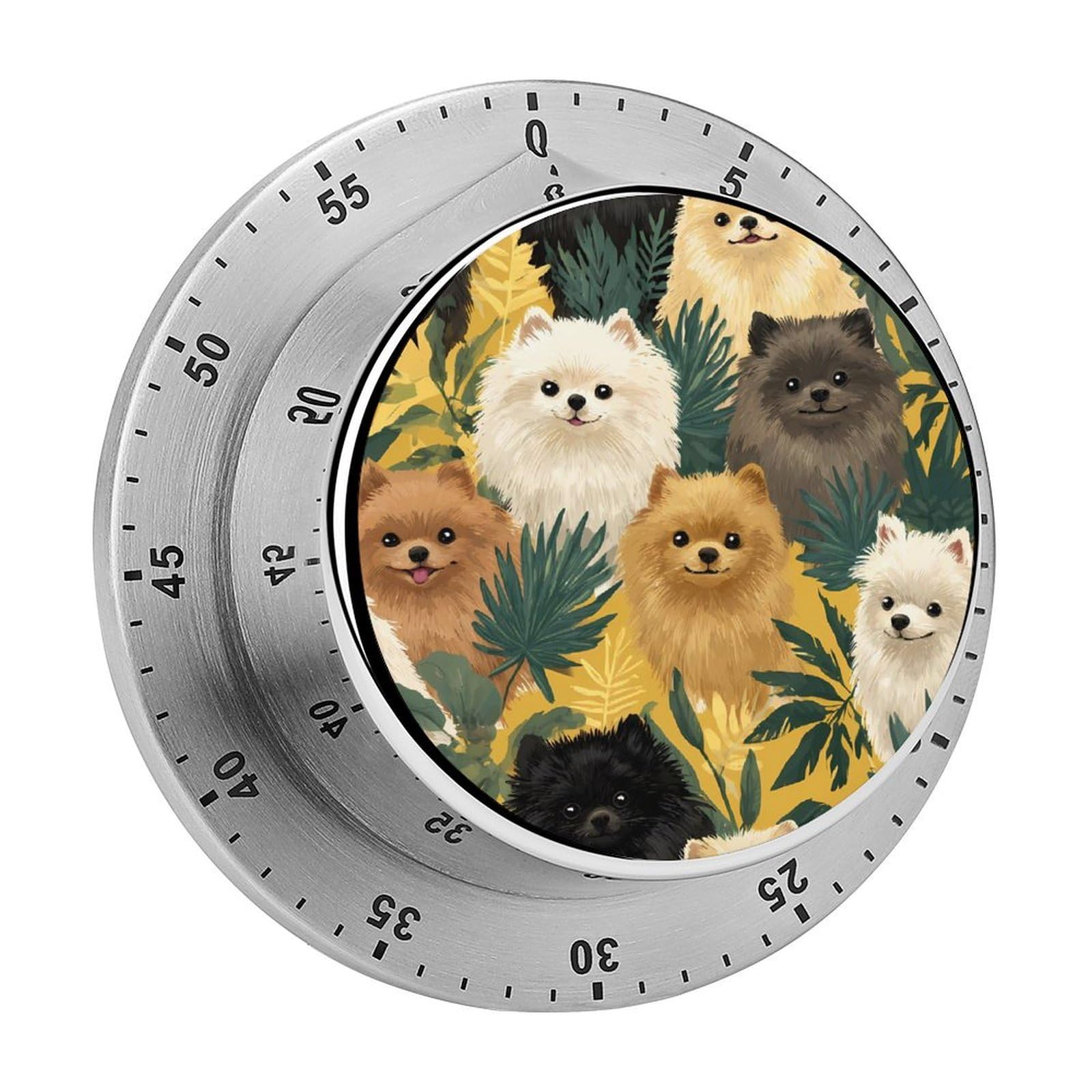 Pomeranians Dog Tropical Plants Mechanical Timer with Alarm for Kitchen Cooking Productivity Stainless Steel Timers