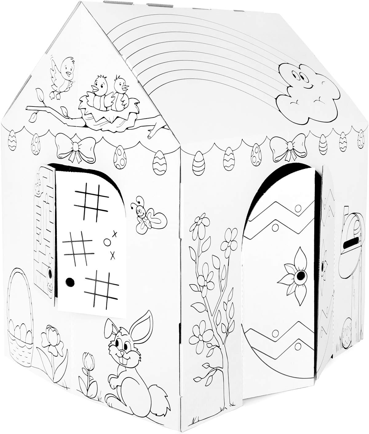 Easy Playhouse Spring Cottage - Kids Art and Craft for Indoor Fun, Color, Draw, Doodle on a Festive Easter House - Decorate and Personalize a Cardboard Fort, 32" X 26.5" X 40.5" - Made in USA, Age 3+
