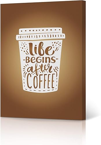 HB Art Design Life Begins After Coffee Vintage Style Quote Cup Canvas Print Wall Art Coffee Bar Decor Coffee Signs Kitchen Wall Decor Dining Room