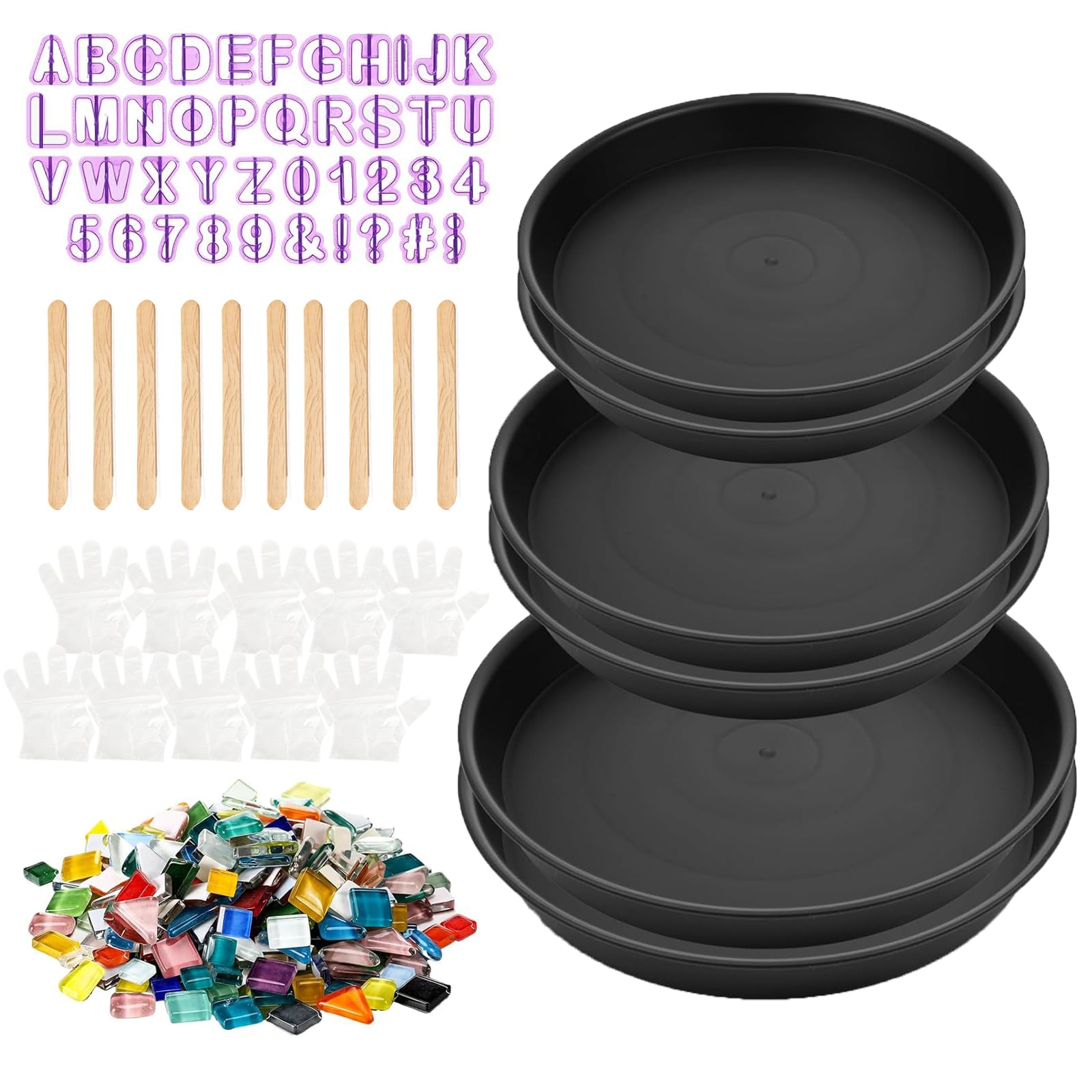 Stepping Stone Kit Includes 3 Size Cement Molds, Mosaic Tiles and Carving Tools, DIY Craft Handmade Stepping Stone Kit for Kids, Family, Garden Outdoor Decor (Mix)