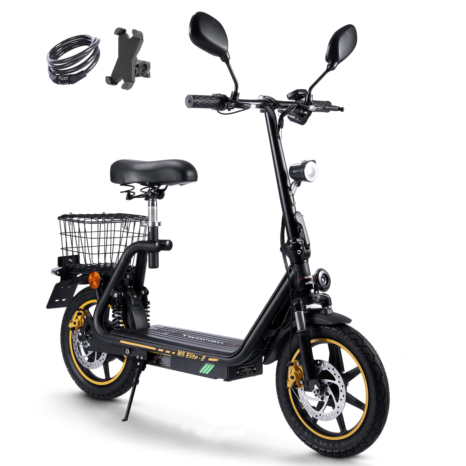 TWOFISH Monopattino Elettrico Omologato per la Circolazione Stradale (EEC), Scooter Elettrico da 14 Pollici per Adulti con Batteria da 48 V 13 Ah, Portata 120 kg, Autonomia 30 km