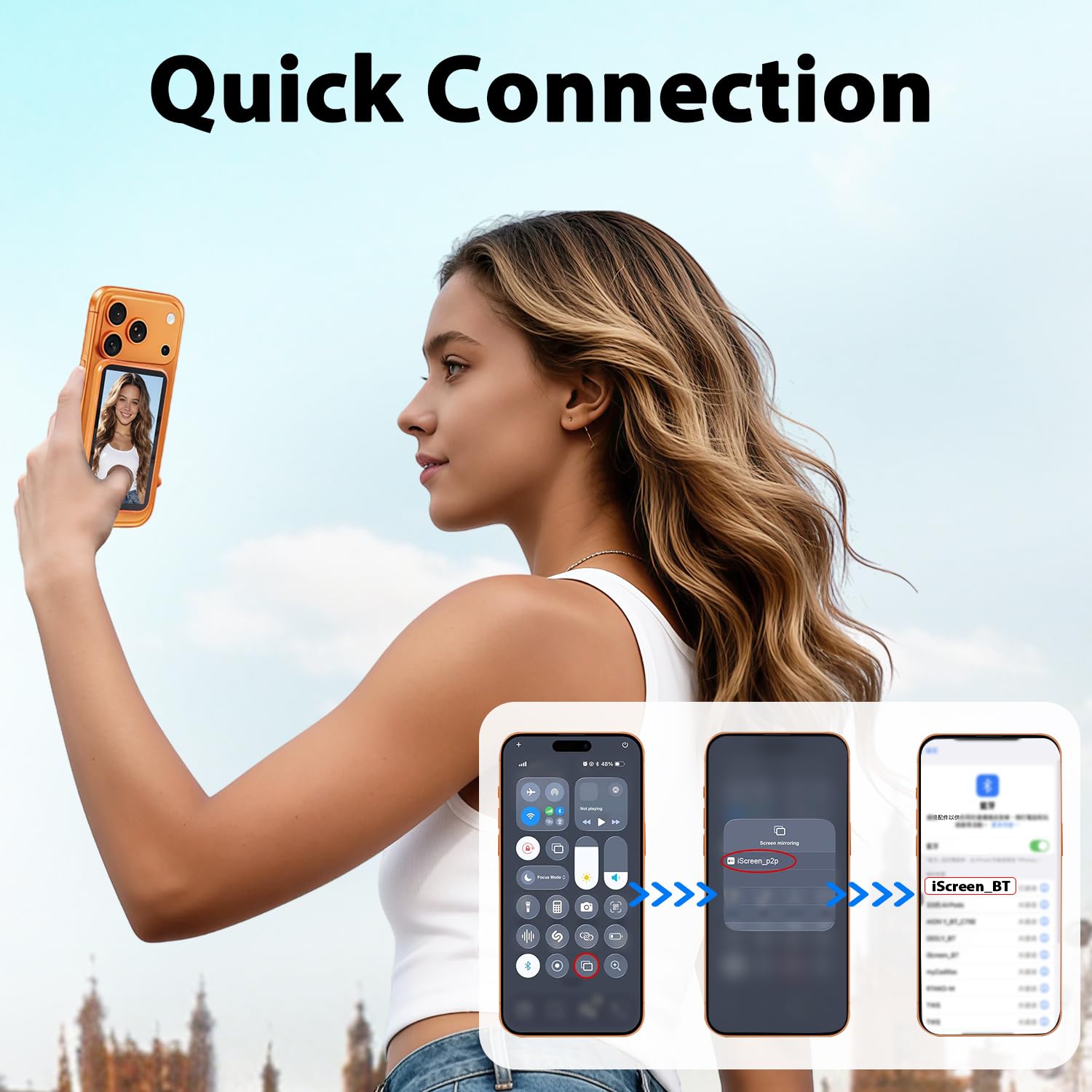 RUIZHI Handy Selfie Monitor, Magnetischer Vlog Bildschirm Selfie Monitor mit Lautsprecher, Große Reichweite, Smartphone Rückkamera für iPhone & Android, Kabellos