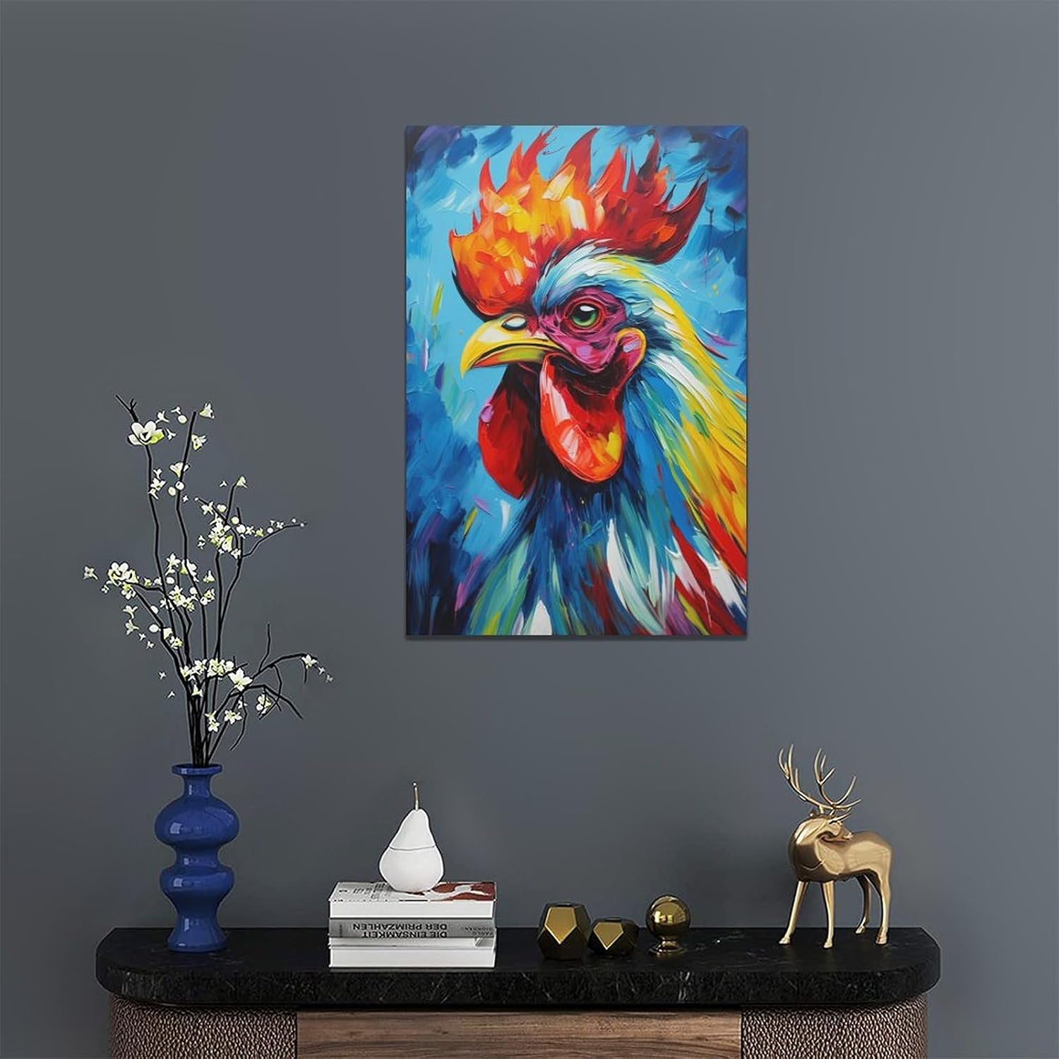 Chicken Wall Art Rooster Pictures Wall Decor Canvas Print Painting Home Decoration Artwork For Living Room Office Kitchen Bathroom Framed 16"X20"