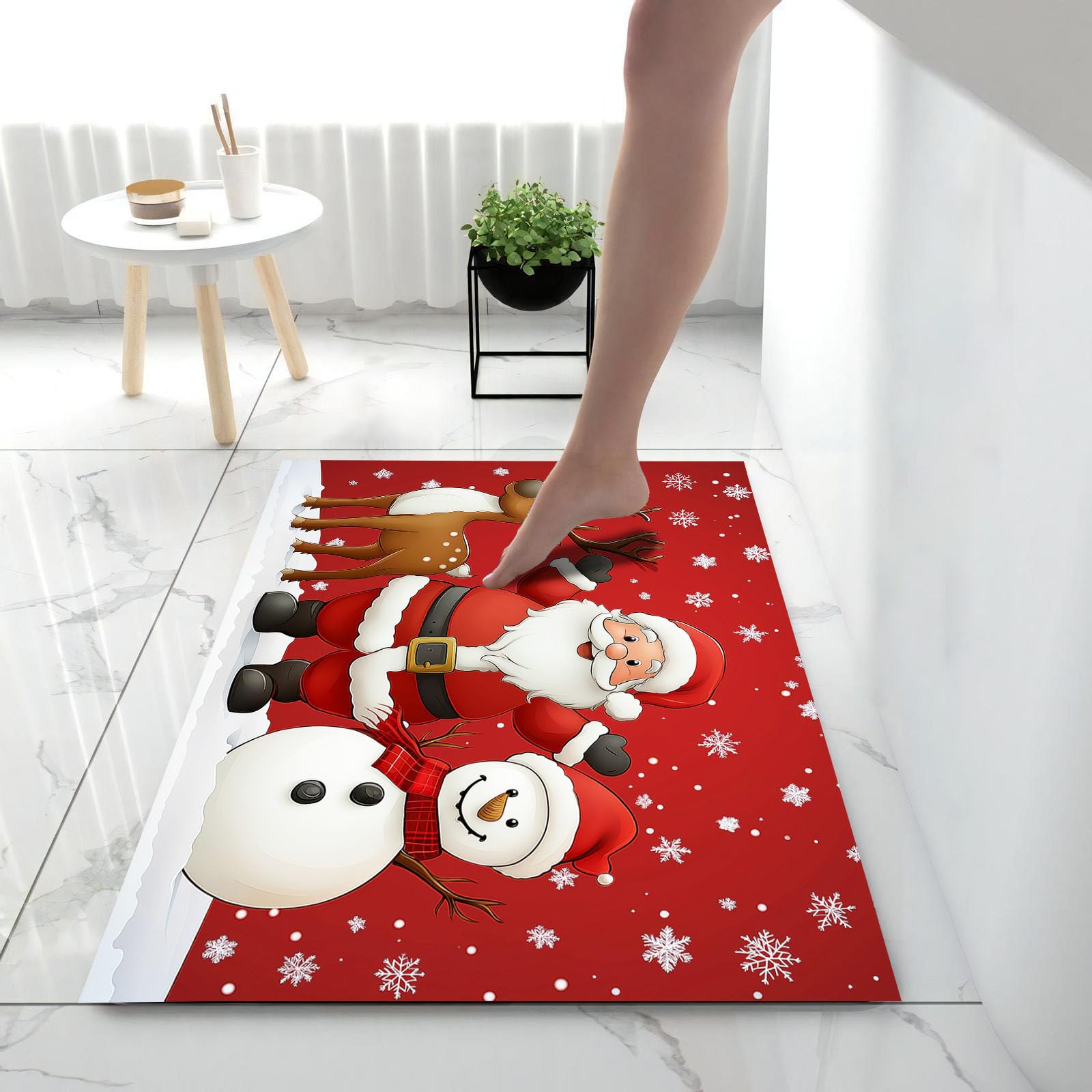 Felpudo de Dibujos Animados, Alfombra Papá Noel Renos Muñeco De Nieve para Entrada, Felpudo Entrada Casa 90x150cm, Alfombra de Puerta de Entrada, Lavables, Decorativo Casa, Rojo