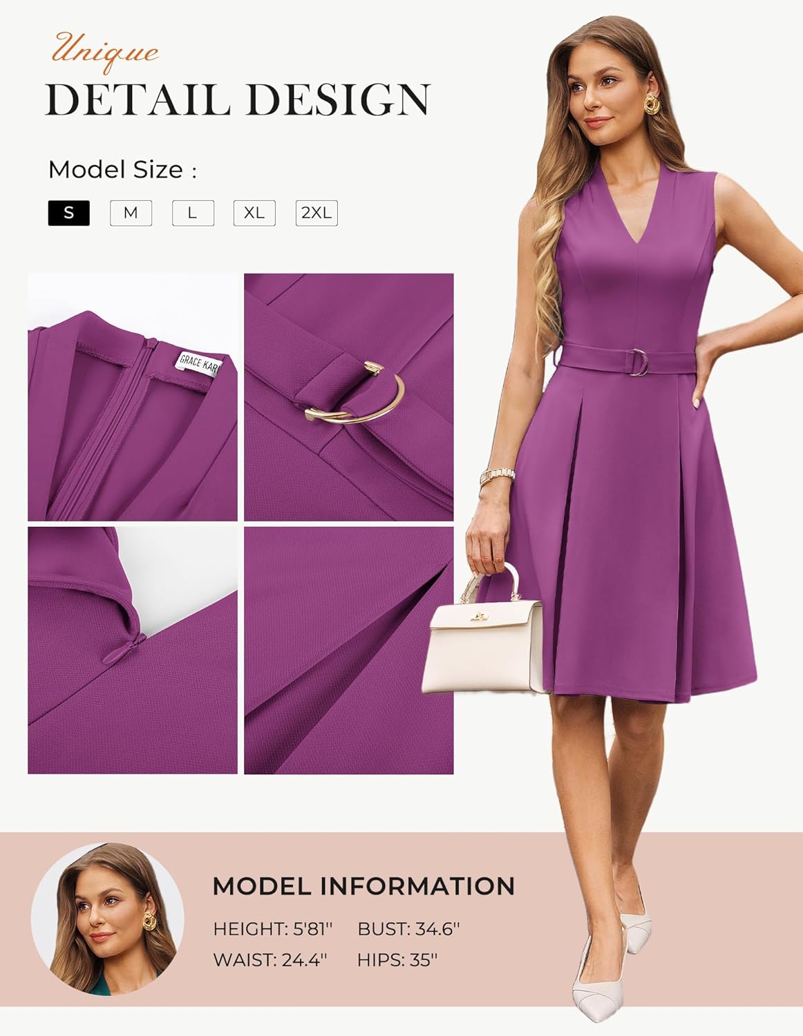GRACE KARIN Work Dresses for Women 2026 V Neck Fit and Flare Midi Dresses Office Business Dress with Belt and Pockets - Image 5