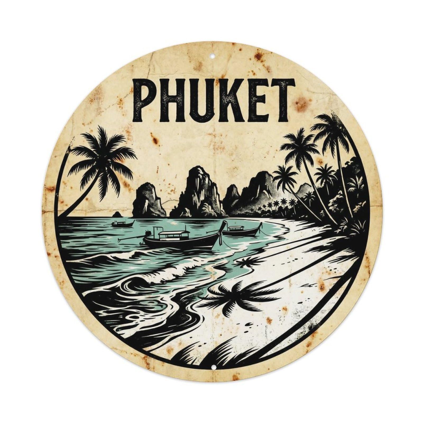 Phuket Town Beach Destination High Contrast Metal Tin Sign