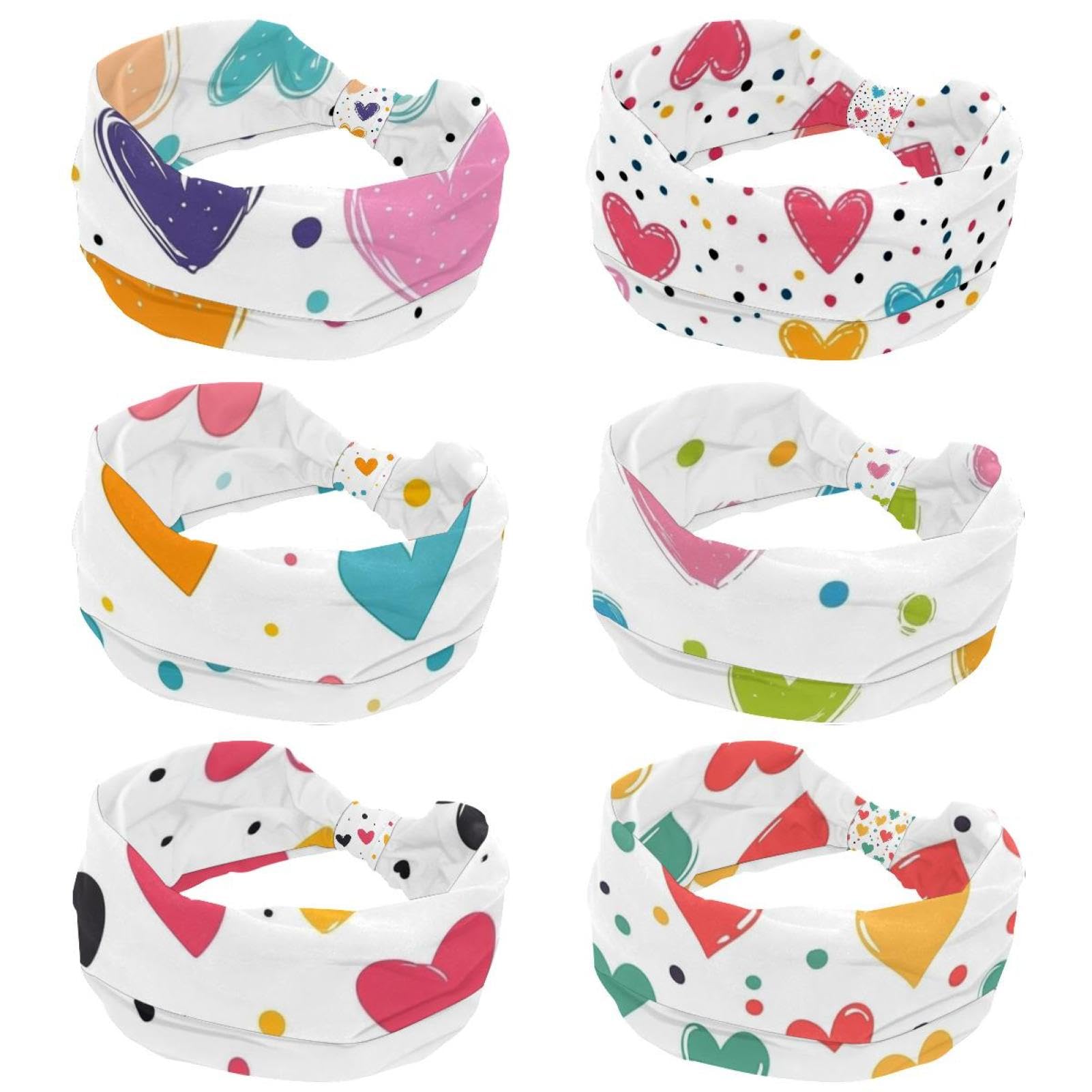 Lot de 6 bandeaux élastiques pour femme Motif cœurs Pour la Saint-Valentin Idéal pour le yoga et l'entraînement