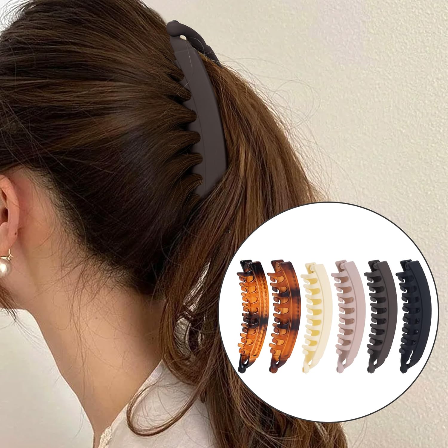 6pcs Banana Hair Clips, Non-Slip Large Hair Claws for Women, Classic Double Combs Hairpin Accessories for Thin Curly Straight Long Short Hairstyles- 6 Colors - Image 6