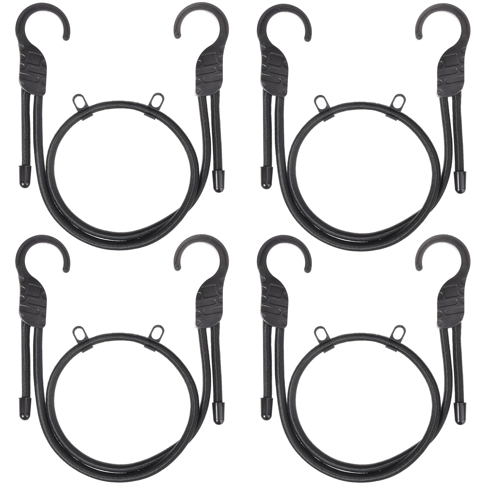 GGXZHT 4 Pack Bungee Cords with Hooks Black bungee cords,Heavy Duty Adjustable Straps with Buckle Hooks for Car,Bike Rack,Tent