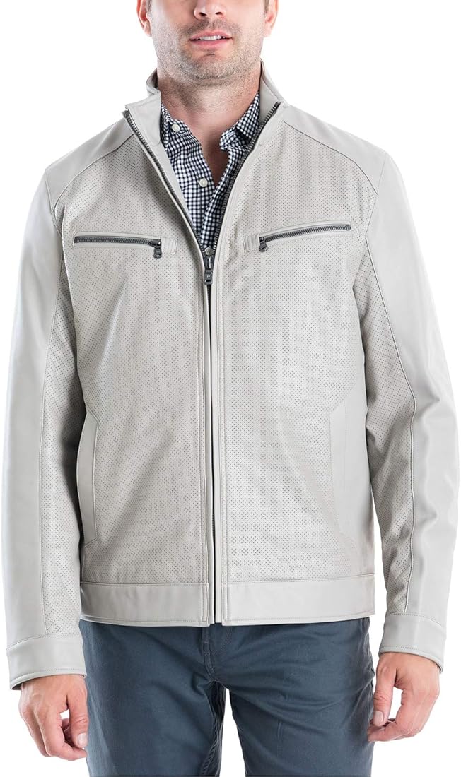 Men's perforated faux leather moto jacket Clearance