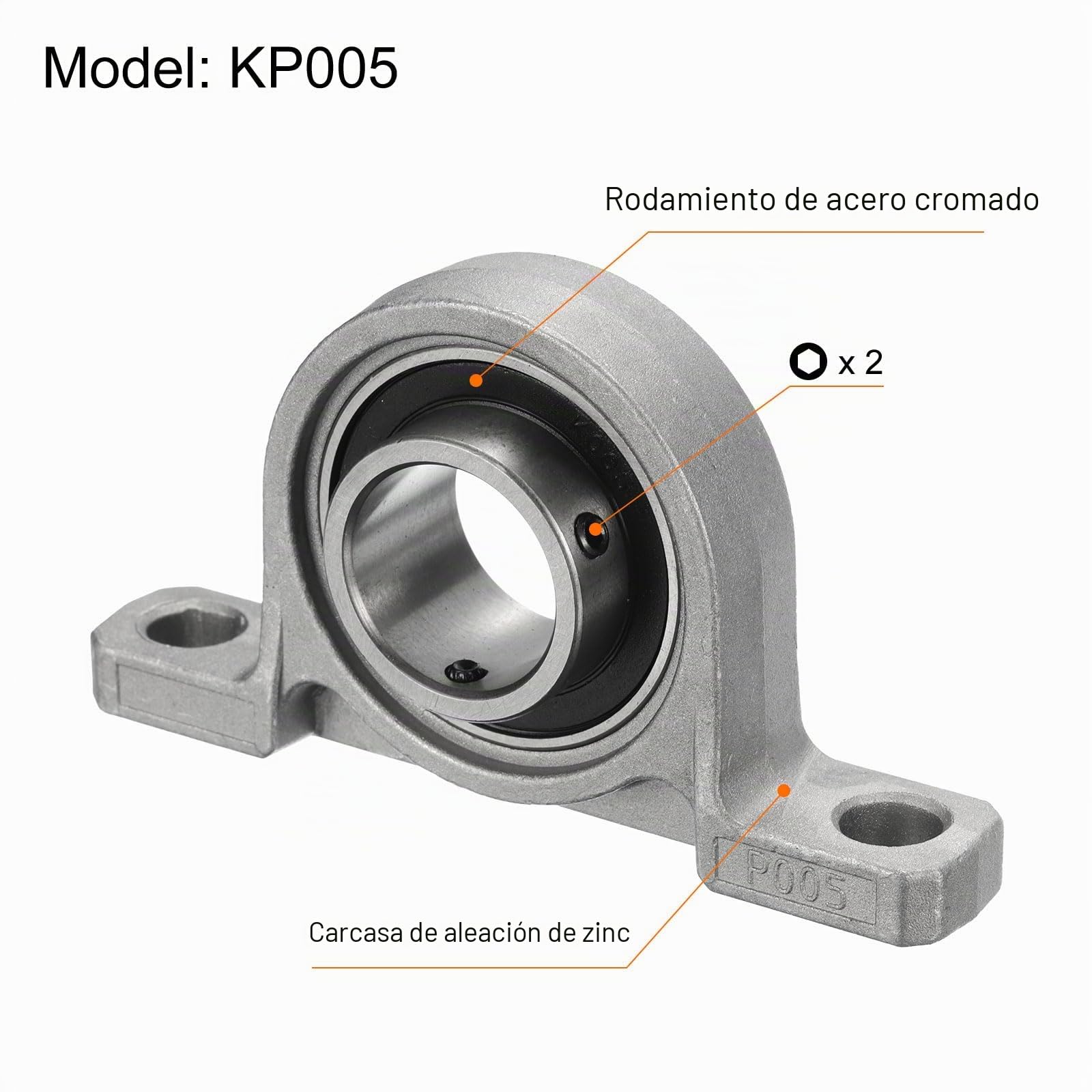 4Pcs Kp005 Cojinetes de Bloque de Almohada Bridados de 25mm de Diámetro, Aleación de Zinc Autoalineable Montados En Brida