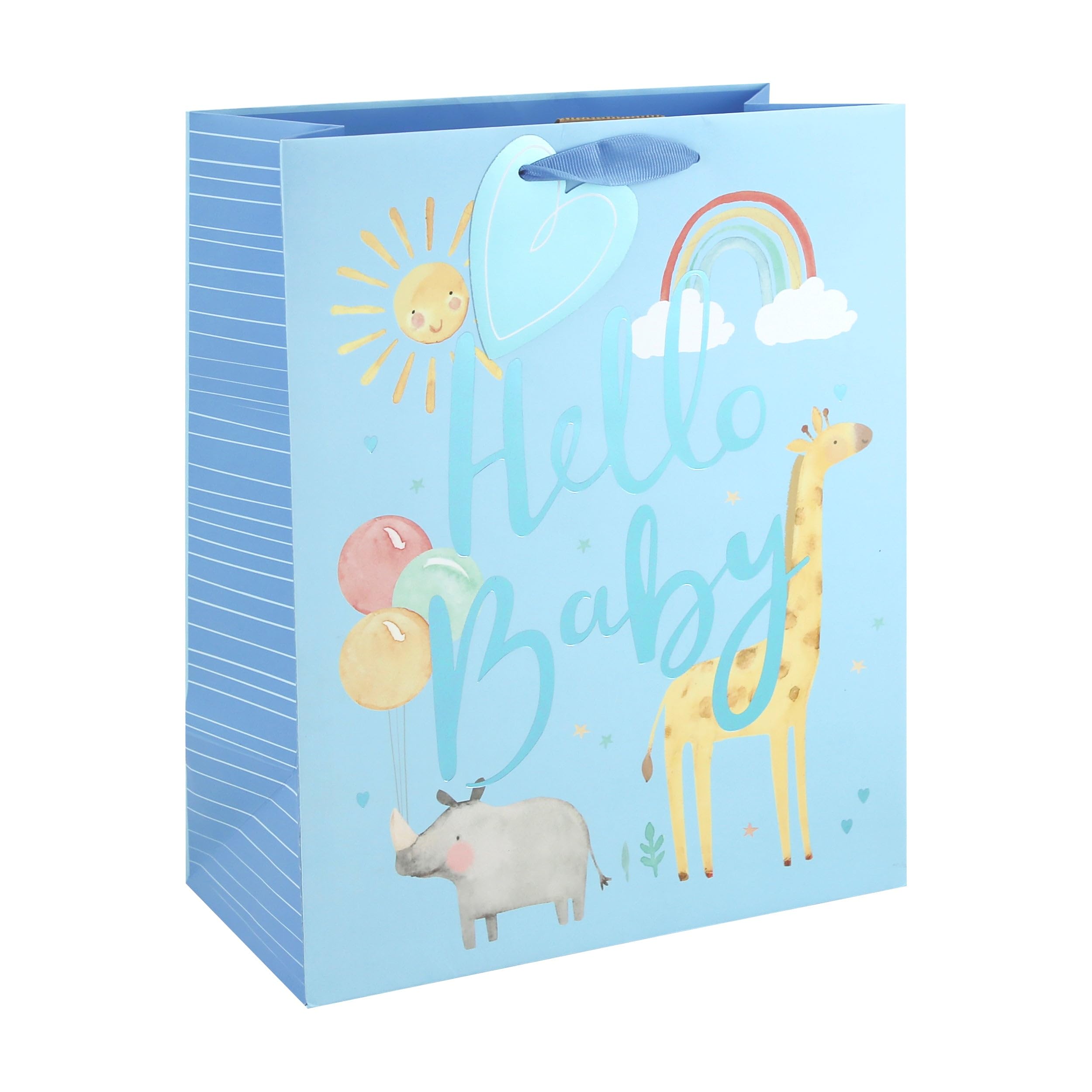 Eurowrap Hello Baby Boy Blue Large Gift Bag with Foil Detail, Ribbon Handle and Gift Tag, New Baby Boy Present for Baby Shower and New Parents