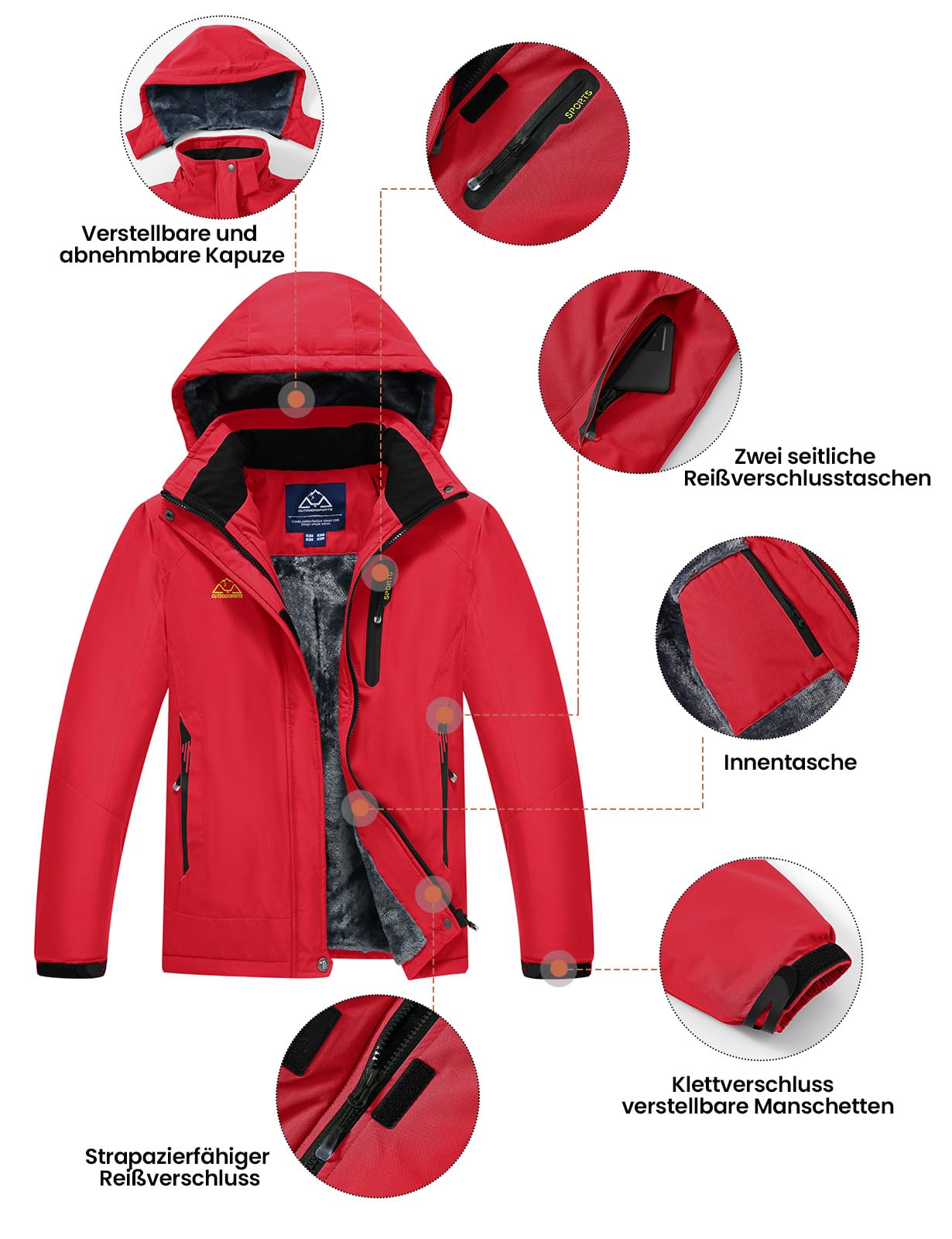 YSENTO Veste d'hiver imperméable pour femme - Veste softshell - Doublure chaude - Coupe-vent - Veste de snowboard d'extérieur