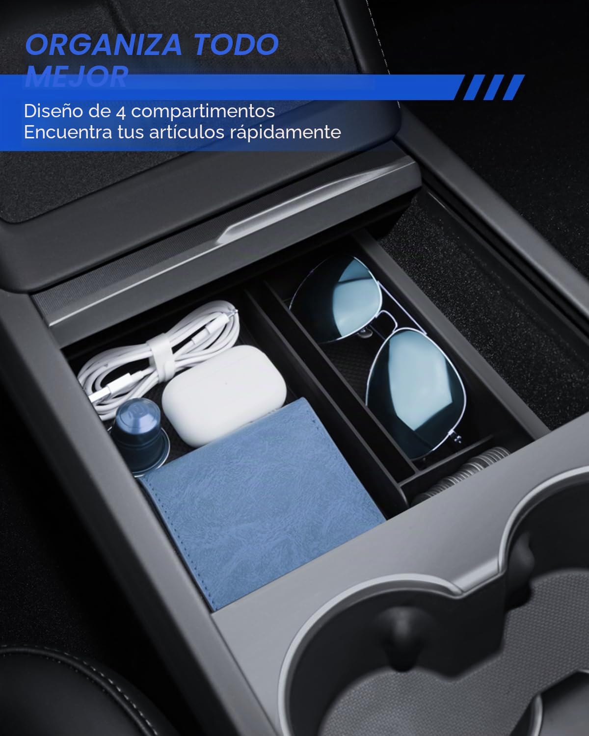 Organizador de Consola Central para Tesla Model Y 2025-2026 y Model 3 2024-2026 Caja de Almacenamiento con Material Aterciopelado Tesla Juniper Highland Accesorios