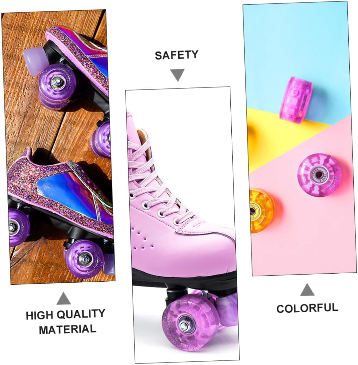 PRETYZOOM 4pcs Roller Skate Wheels Set, Creative Glowing Quad Skates Wheels with Colorful Shimmer Design, Compatible Outdoor Inline Skating Accessories for Recreational Use