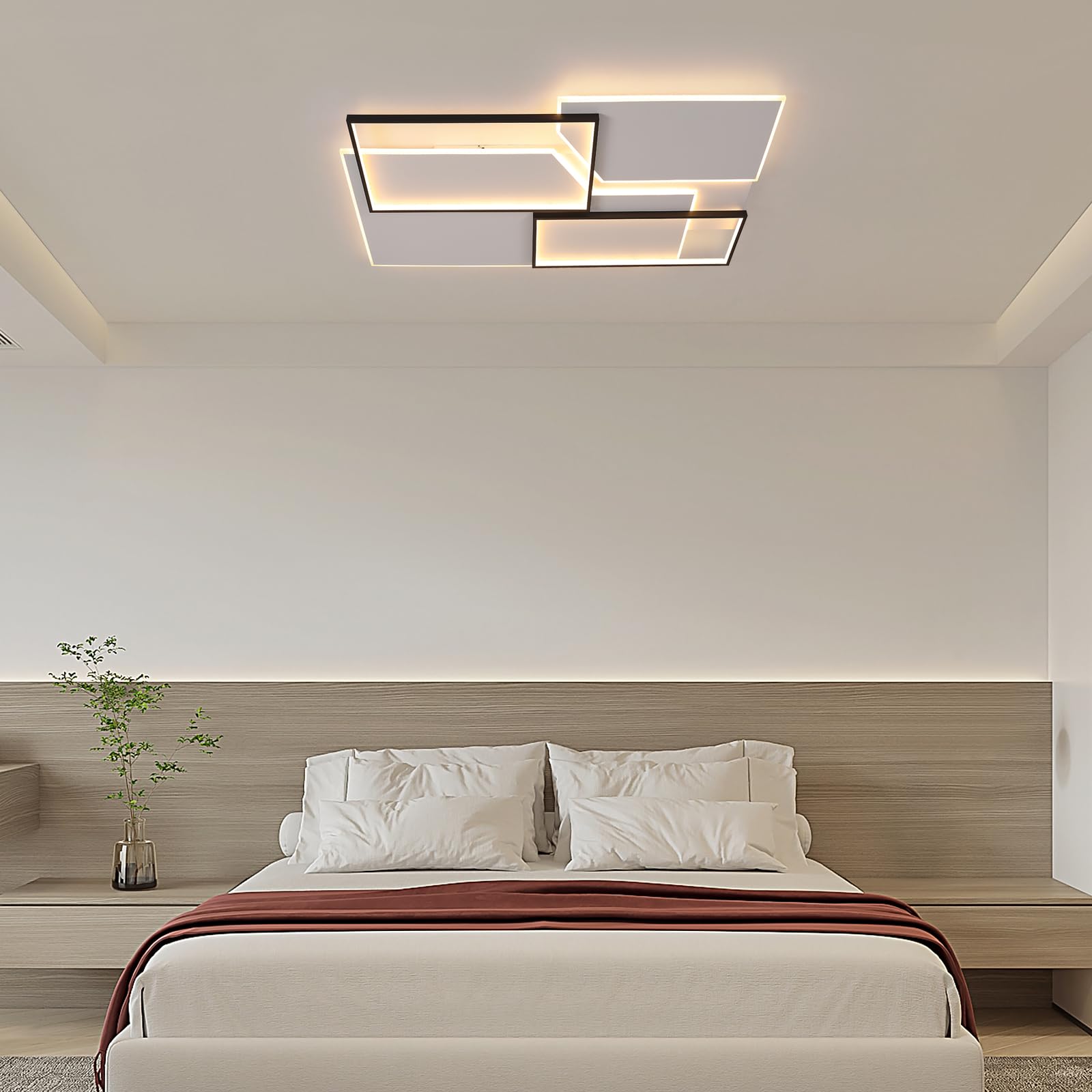Lámpara de Techo LED 110CM, 80W 9000LM Plafón LED Regulable con Mando a Distancia, 3000K-6000K, Geometría Diseño Luz de Techo Moderna para Dormitorio, Sala de Estudio, Comedor, Negro y Blanco