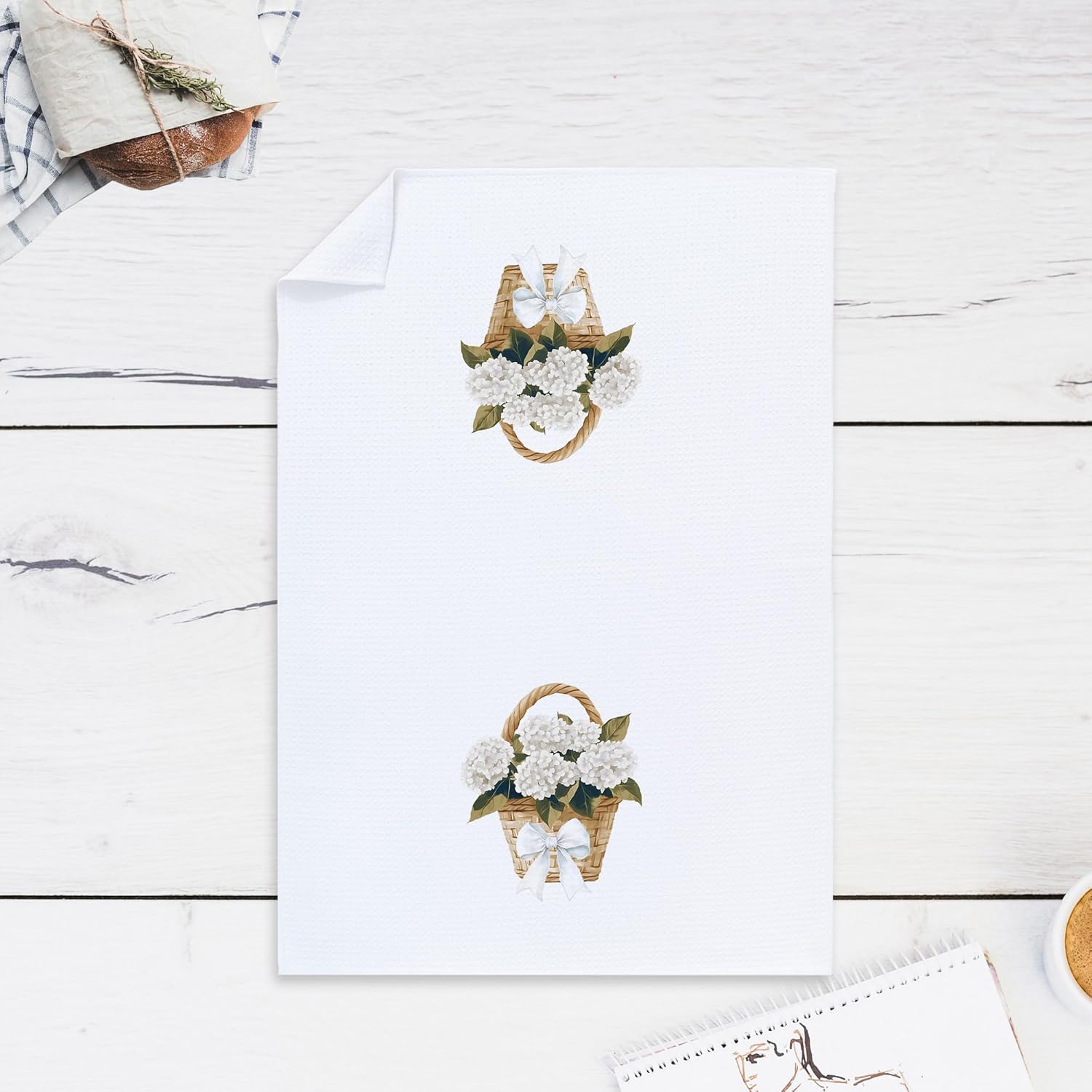 Cabana Bro White Hydrangea Floral Kitchen Towels, Hydrangea Dish Tea Towels for Kitchen Decor, Cottagecore Blue Flower Botanical Decorative Hand Towel for Bathroom, 16x24 Inch - Image 6