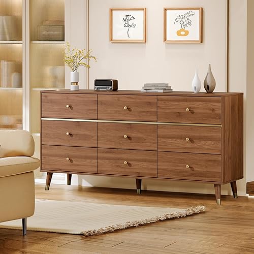 Miniatura 62 de Cómoda de 6 cajones, cómoda de mediados de siglo de 47 pulgadas de ancho, cómoda de madera para dormitorio con 6 cajones de almacenamiento para