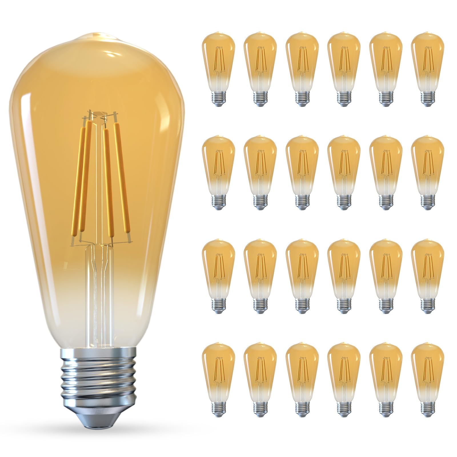 Jensense Edison Bulbs E26 LED Bulb 60 Watt Equivalent, Vintage LED Light Bulbs CRI90+ ST19, Dimmable Clear Light Bulbs (2300K Amber Light, 7watt-24 Pack)