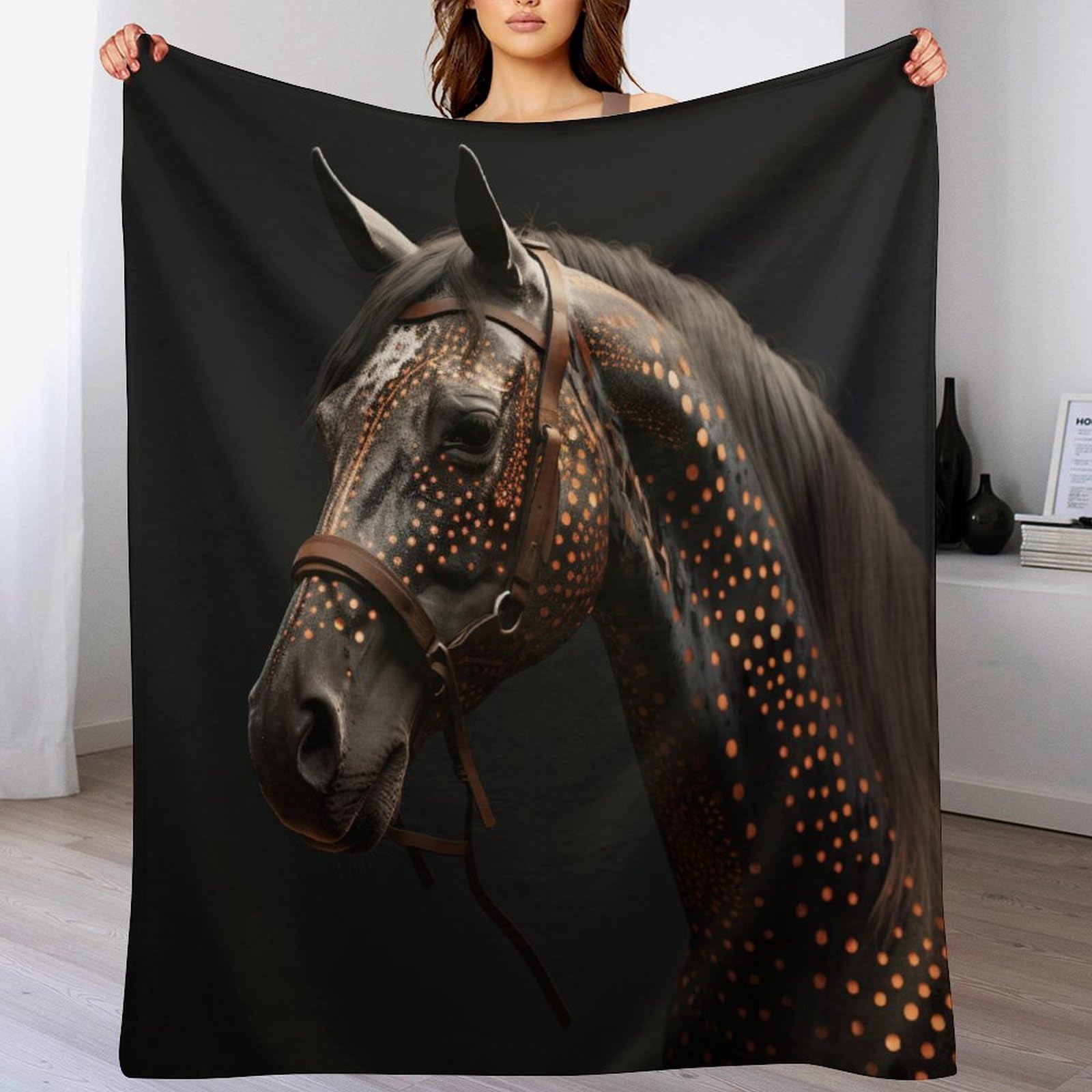 Manta de franela de caballo suave para combatir el frío en sofá
