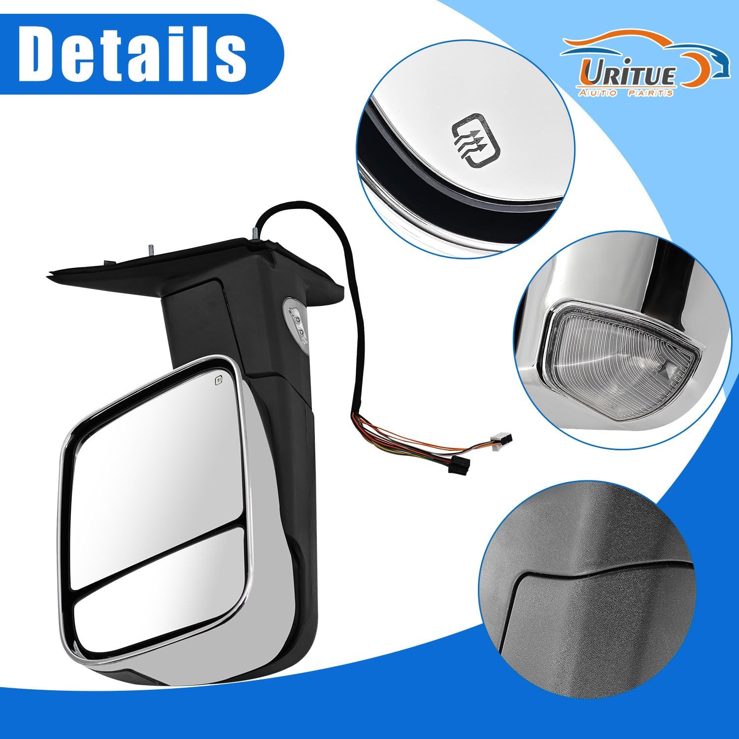 Right Passenger Side Tow Mirror Chrome Fits for 2013-2018 Ram 1500 2500 3500 Support Power Folding Glass Adjustment Power Heated with Turn Signal Light with Temperature Sensor