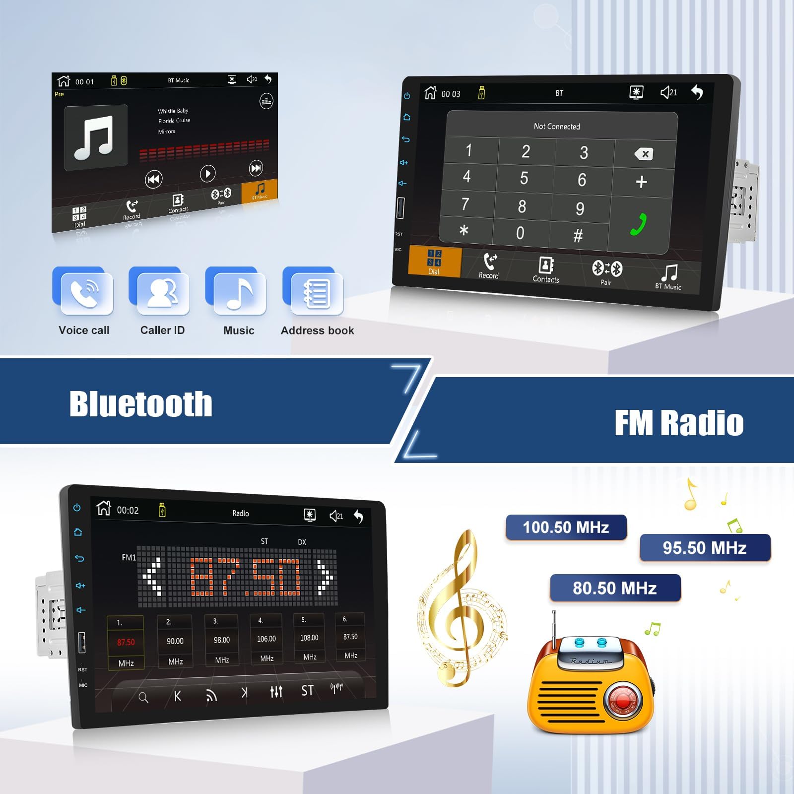 CAMECHO Wireless Carplay 1 DIN Autoradio con Car play Wireless Android Auto, Stereo auto con Schermo da 9 Pollici, Vivavoce Bluetooth, FM Radio, EQ, Mirror Link, Supporta USB+SWC