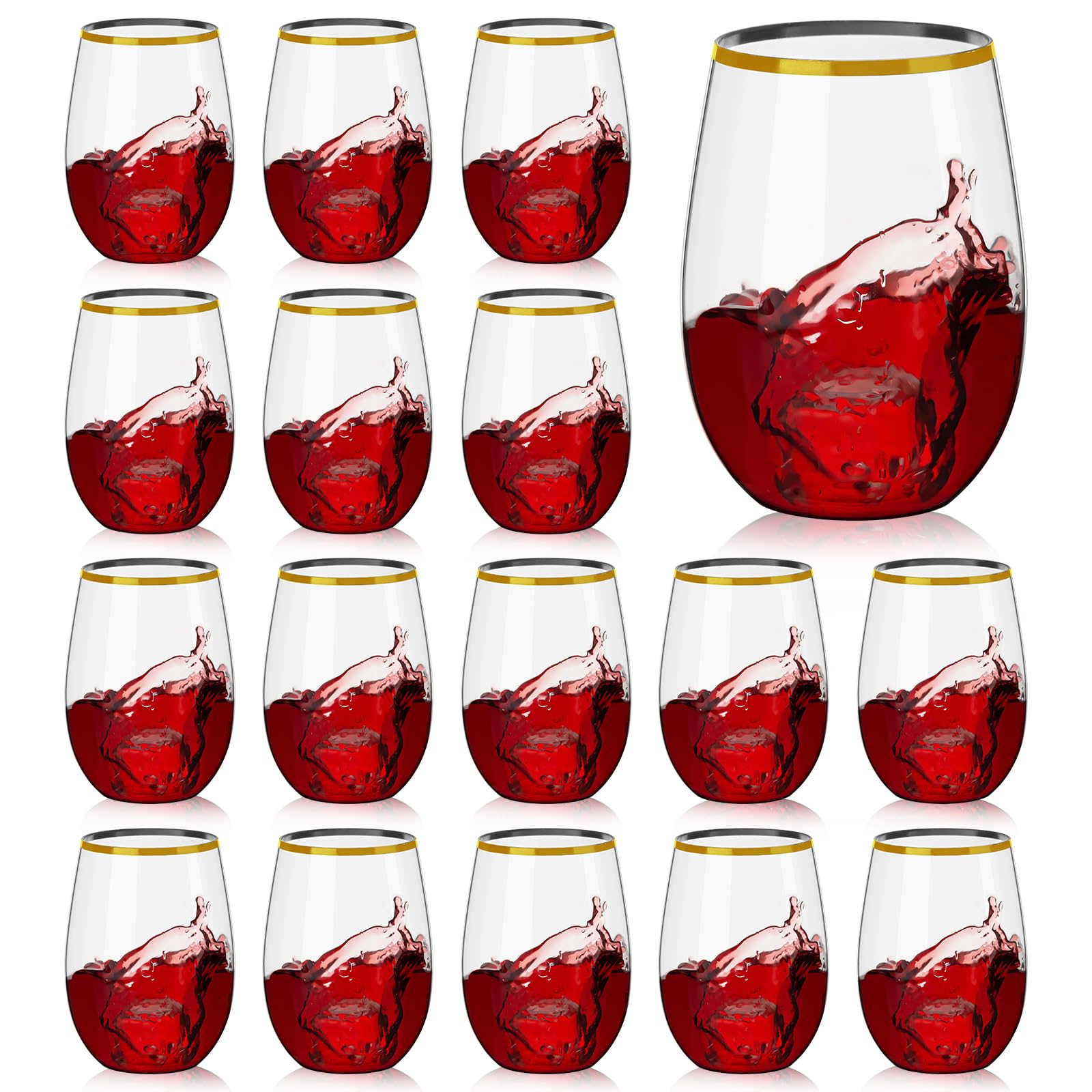 20 Pack 16oz Plastic Stemless Wine Glasses Disposable Heavy Duty Unbreakable Clear Plastic Wine Glasses Recyclable Shatterproof Reusable Plastic Red/White Wine Cups for Parties Weddings