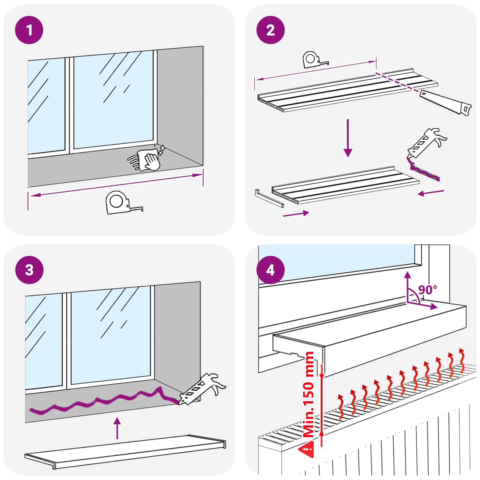 davanzale per finestra in PVC bianco, 120 x 20 x 4,5 cm, con tappi, impermeabile e facile da pulire, per interni ed esterni, facile da montare con colla, elegante decorazione per finestre per