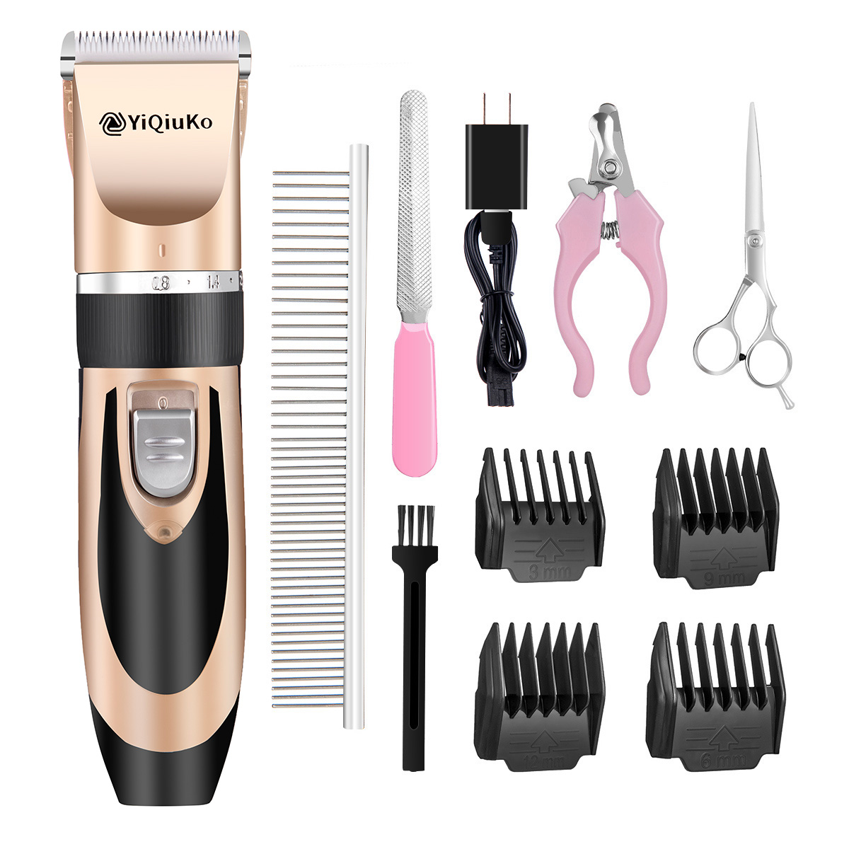YiQiuKo Dog Clippers, Dog Grooming Kit Low Noise Electric Pet Clippers Rechargeable Cordless Professional Dog Hair Trimmer for Dogs Cats and Other Pets(Gold) - Image 7