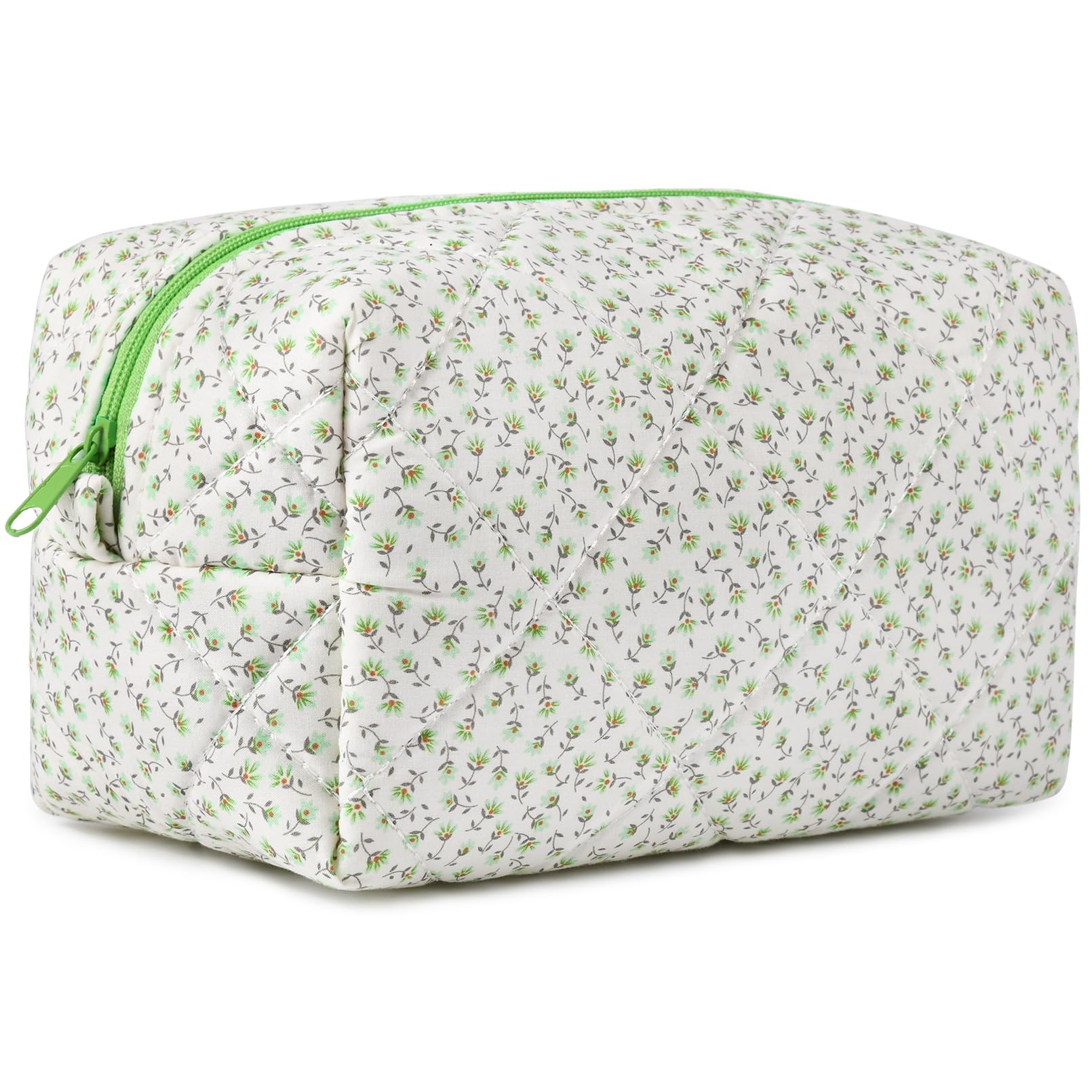 SOIDRAM Floral Makeup Bag Quilted Cosmetic Bag Puffy Coquette Makeup pouch Aesthetic Cute Travel Toiletry Bag Organizer cotton Makeup Brushes Storage Bag for Women