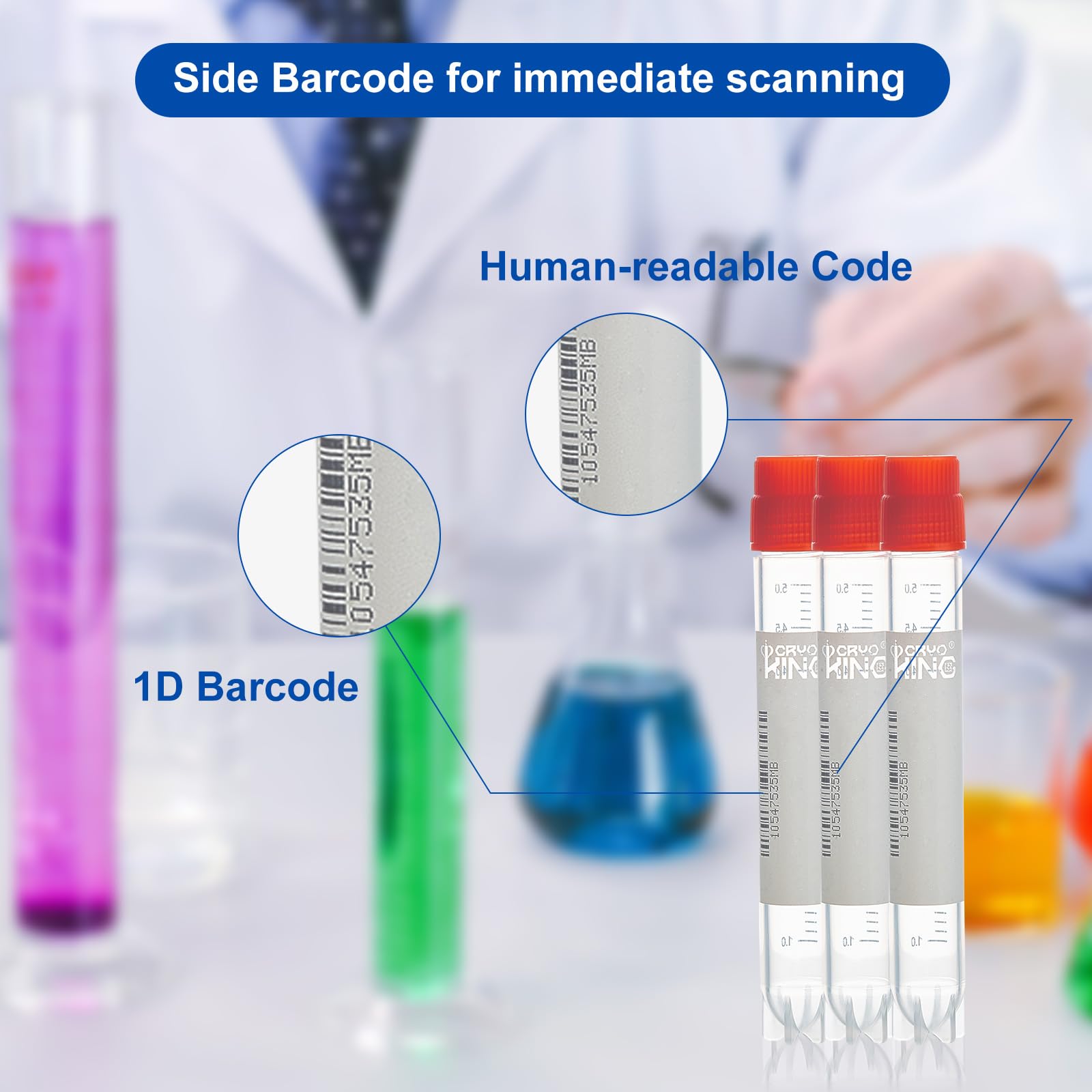 1000 Stück 5.0ml Kunststoff Kryoröhrchen, Probenröhrchen Kunststoff, Gefrierröhrchen mit Barcode und Schraubverschluss, Reagenzgläser Plastik für Labor Chemie Experimente (Grün)