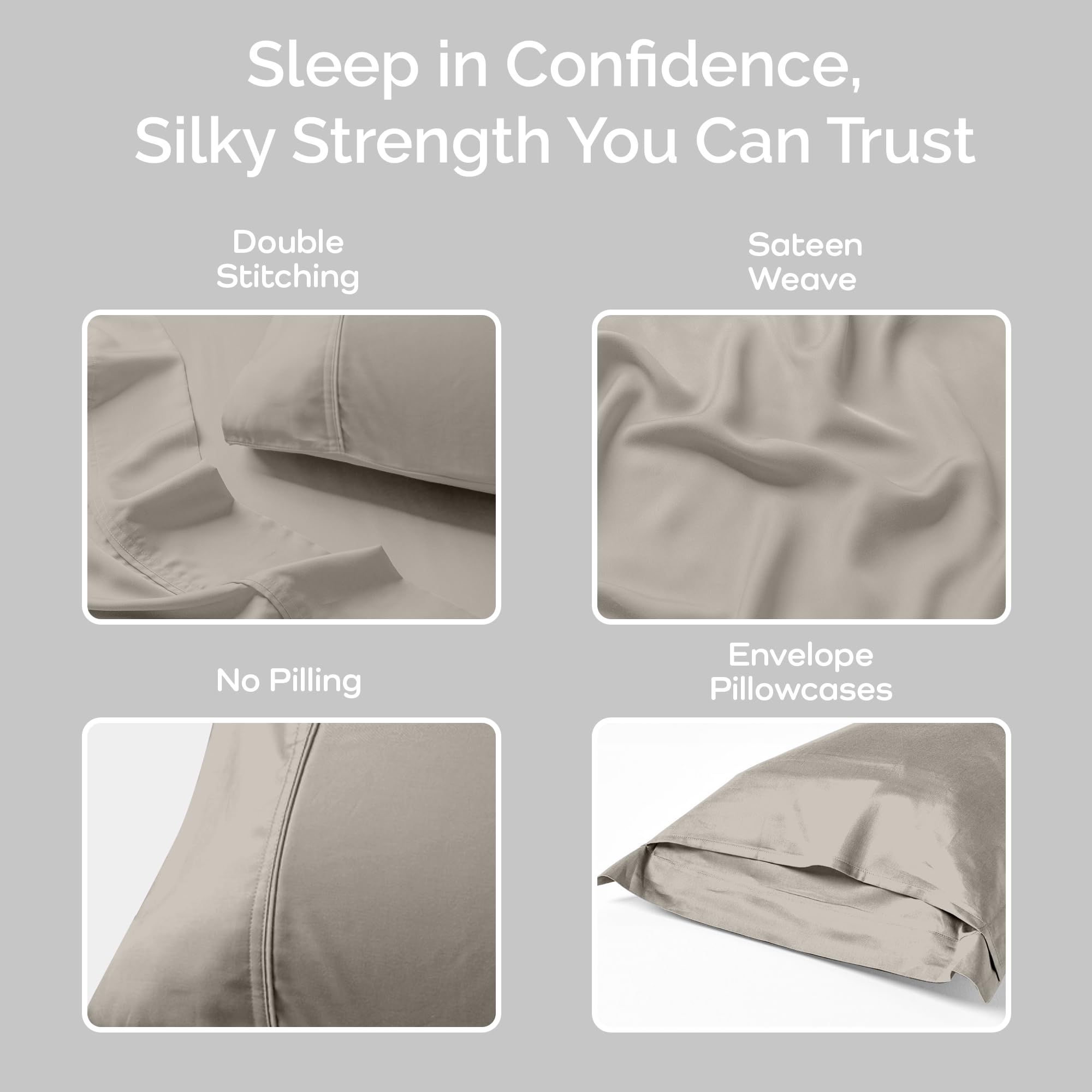 Olive + Crate Tencel Eucalyptus Pillowcases - 100% Tencel Lyocell Cooling Pillow Cases for Hot Sleepers - Hypoallergenic, Moisture-Wicking, Silk Alternative, Vegan - King Size Set of 2 [Moss]: Taupe Sand Queen