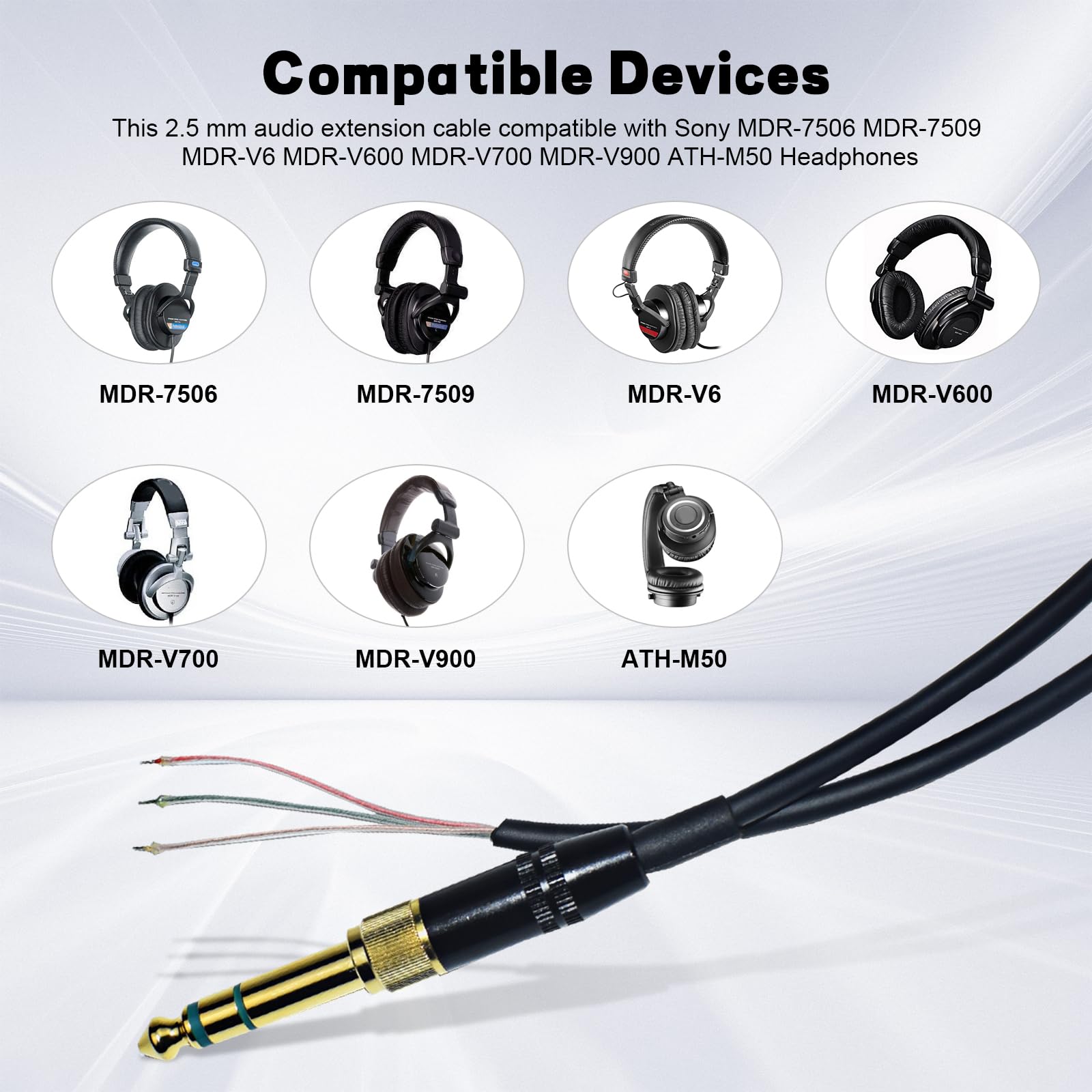Audio Cable Compatible with Sony MDR-7506, MDR-7509, MDR-V6, MDR-V600, MDR-V700, MDR-V900, for Audio Technica ATH-M50 ATH-M50s Headphones Extension Spring Relief Coiled Audio Cable (4 FT-10 FT, Black) 1