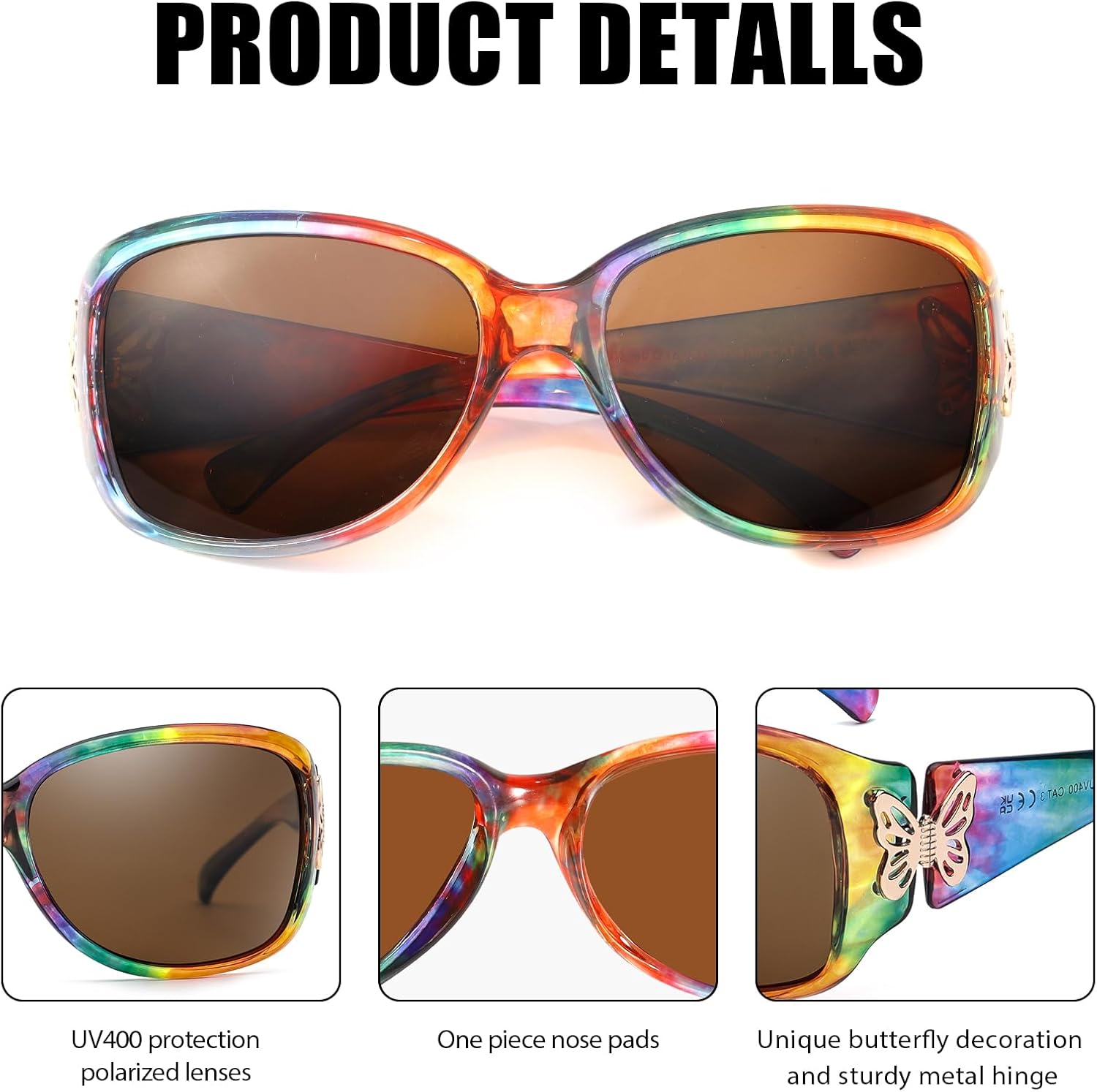 LVIOE Polarized Sunglasses for Women Trendy Wraparound Butterfly Decoration with UV400 Protection LS2301 - Image 4