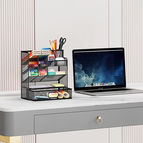 Miniatura 7 de Organizador de bolígrafos para escritorio, soporte multifuncional para lápices con cajones organizadores de escritorio, almacenamiento de gran