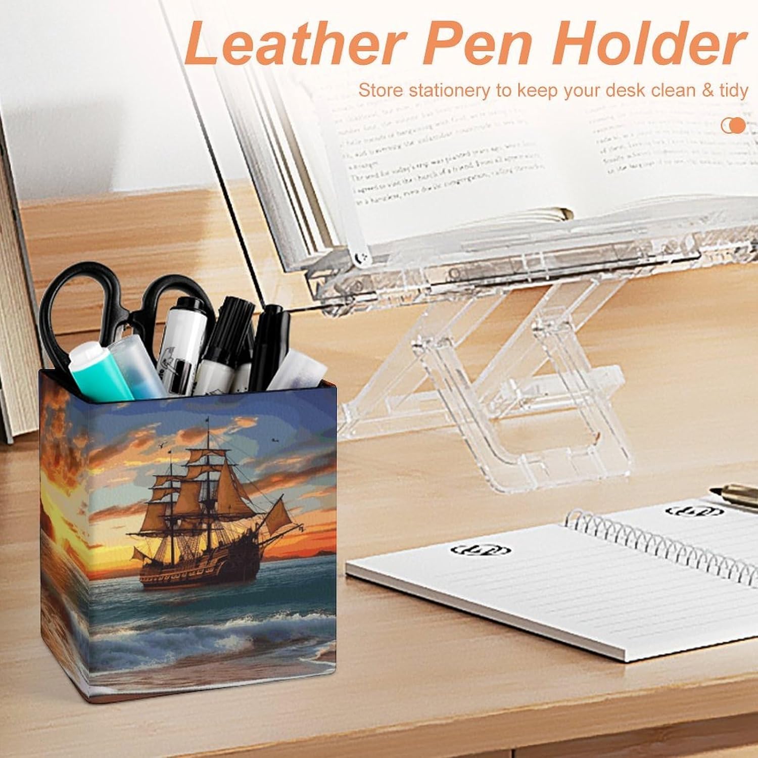 Pirate Boat Pen Holder Square Desk Organizer for Office Studio image 4
