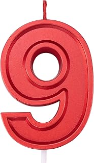 2.75in Large Size Happy Birthday Metallic Red 9 Candles, Red Color Happy Birthday Cake Cupcake Toppers Decoration and Celebrating for Adults/Kids Party Baking (2.75in Metallic Red Number 9)