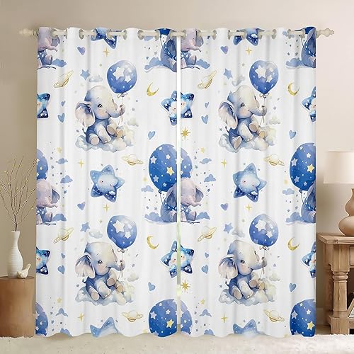 Cute Baby Elephant Blackout Curtains Sleepy Elephant Lovely Animal Curtains