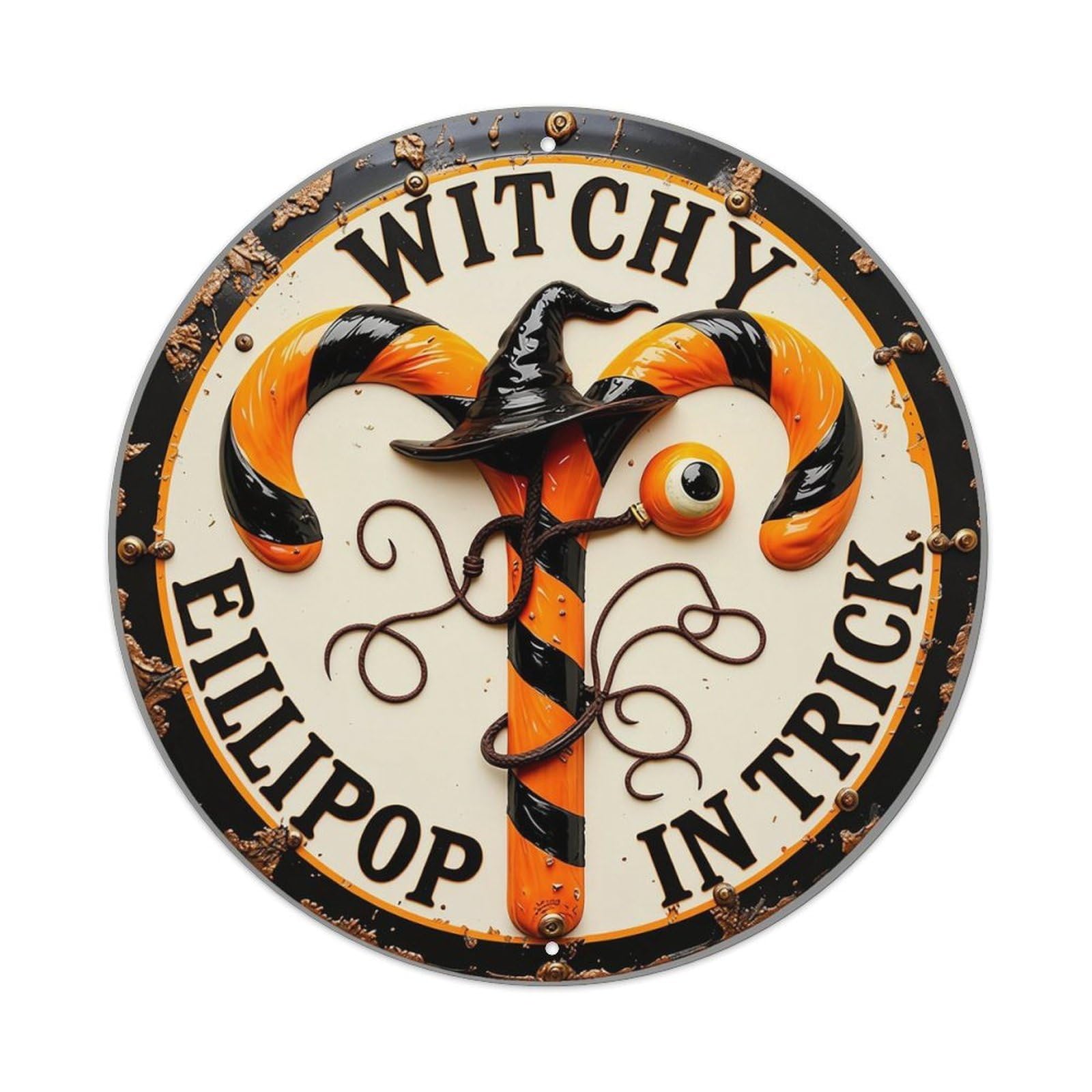 Witchy Lollipop In Trick Tin Sign Metal Poster Vintage Metal Signs for Home Man Cave Bar Cafe Kitchen laundry room Wall Decorations Gift 8x8Inch